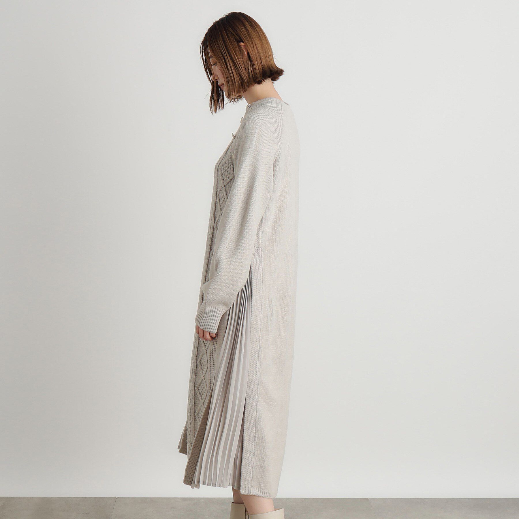 grove「ケーブルサイドプリーツニットワンピース」|ワンピース|