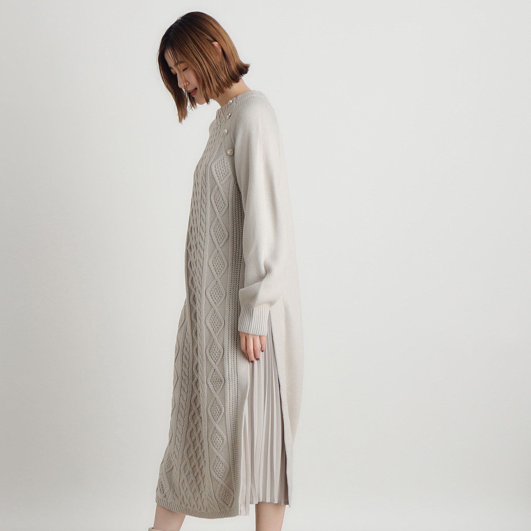 grove「ケーブルサイドプリーツニットワンピース」|ワンピース|