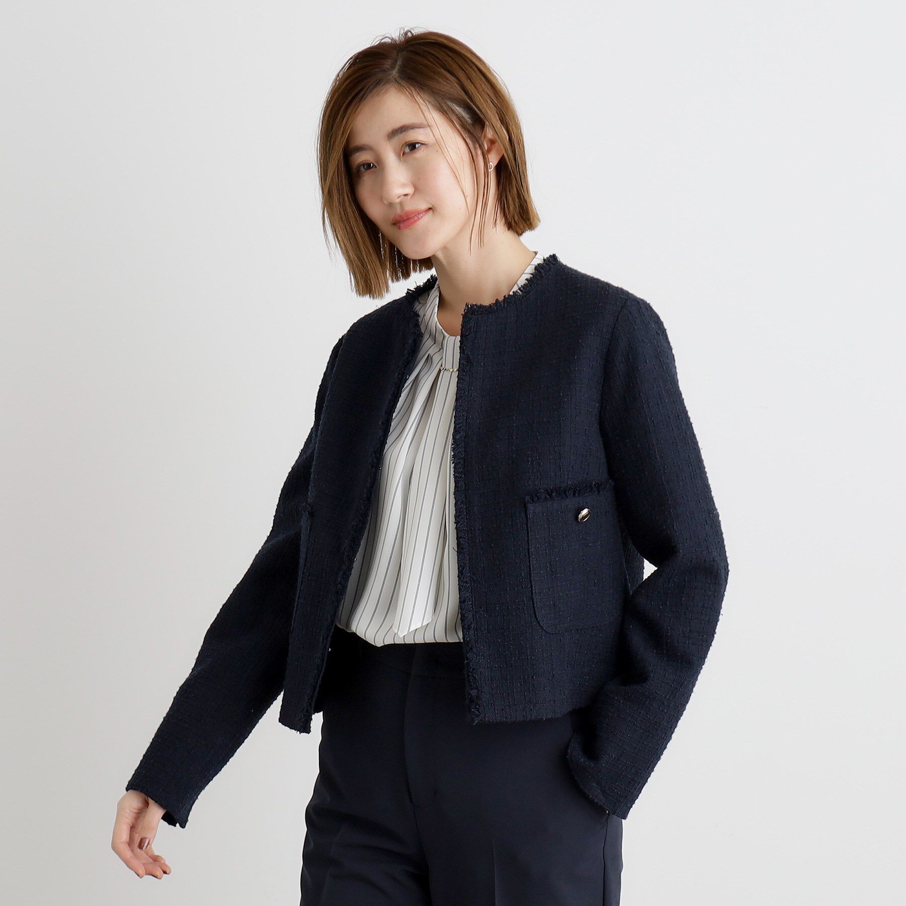 grove「【雑誌掲載】ツイードコンパクトジャケット」|ノーカラージャケット|