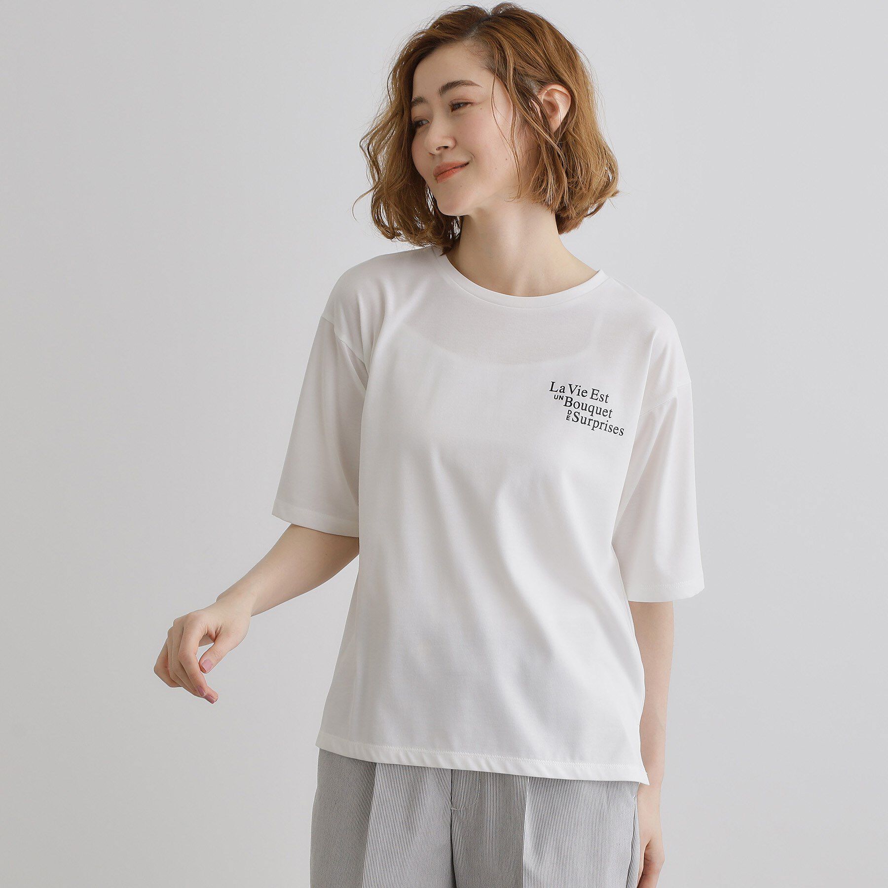grove「五分袖ロゴプリントTシャツ」|Tシャツ・カットソー|オフホワイト(003