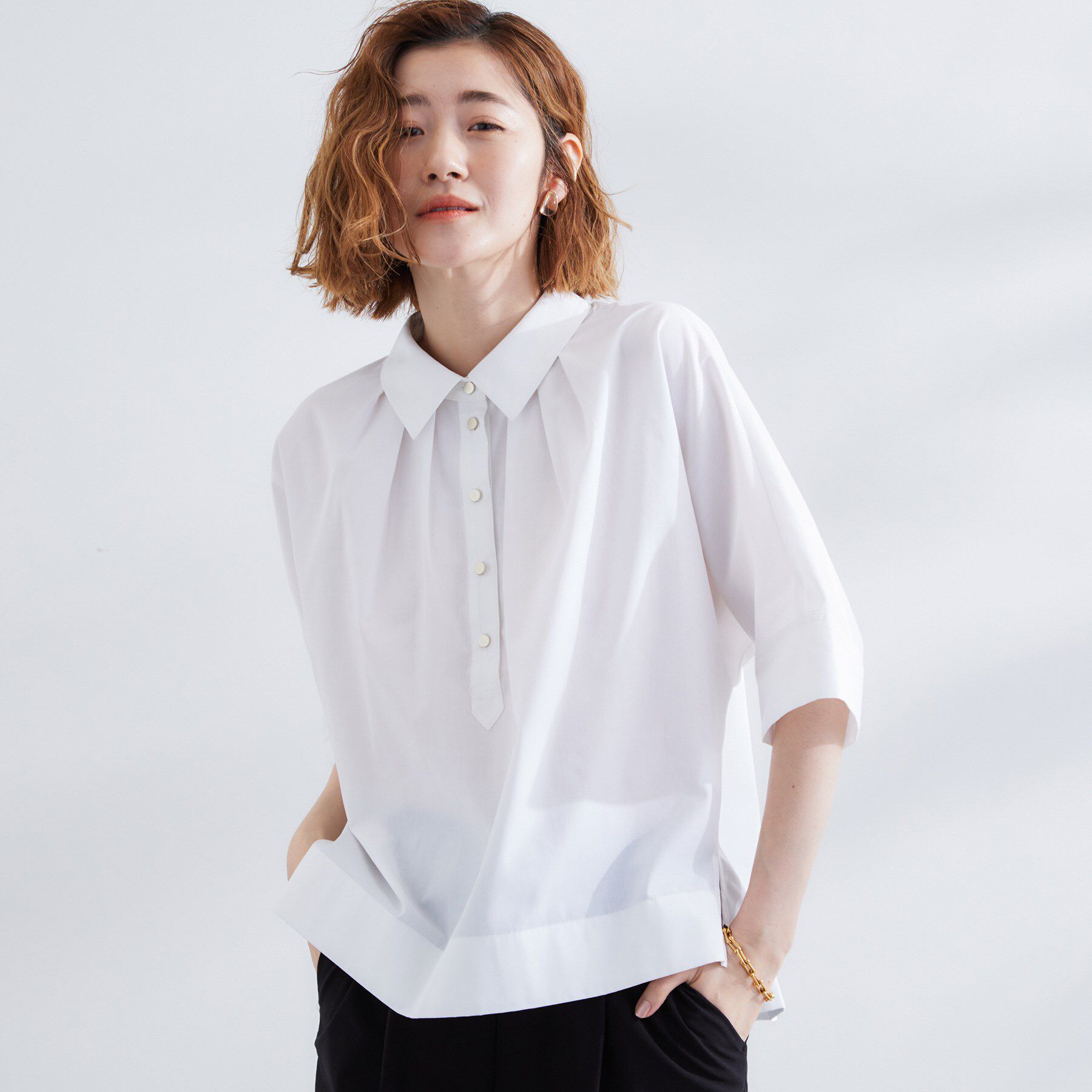 grove「【サスティナブル原料】衿付きドルマンタックシャツ」|シャツ・ブラウス|オフホワイト(003