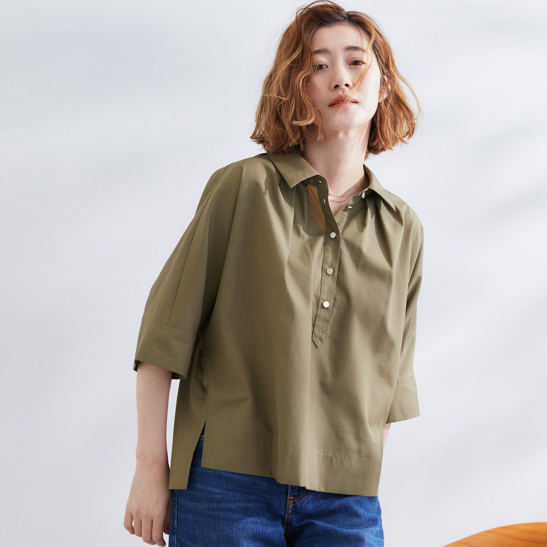 grove「【サスティナブル原料】衿付きドルマンタックシャツ」|シャツ・ブラウス|カーキ(027)