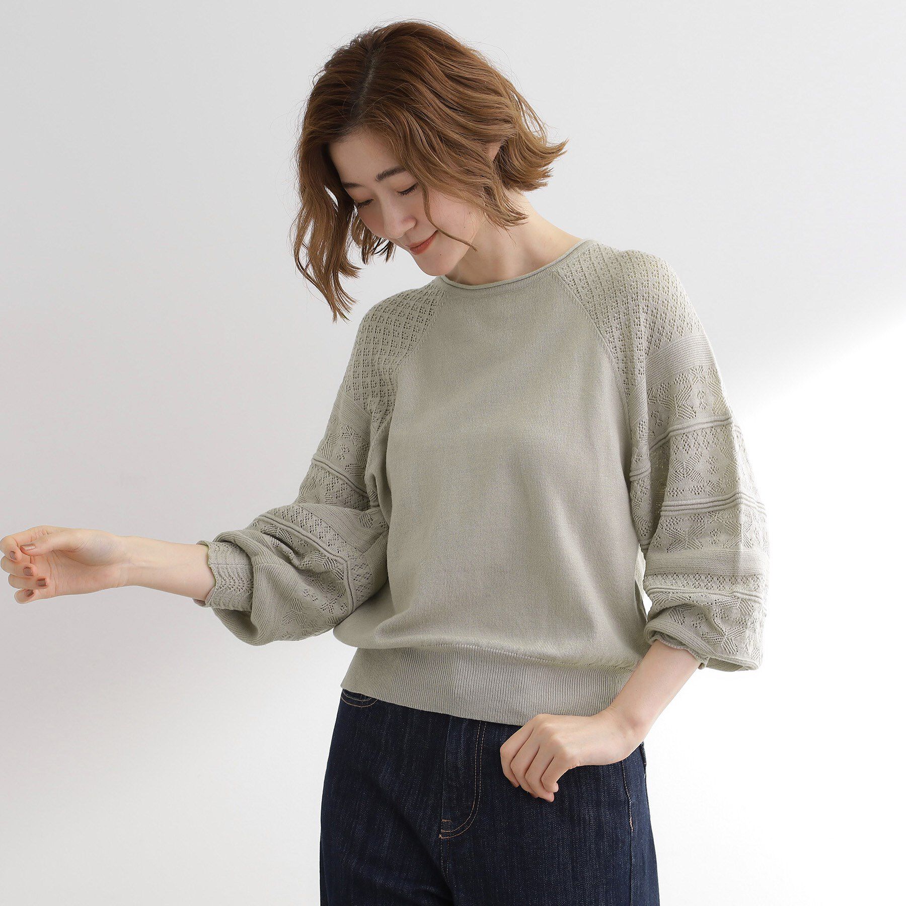 grove「【最終お値下げ！！】袖レース編みラグランスリーブニット」|ニット・セーター|