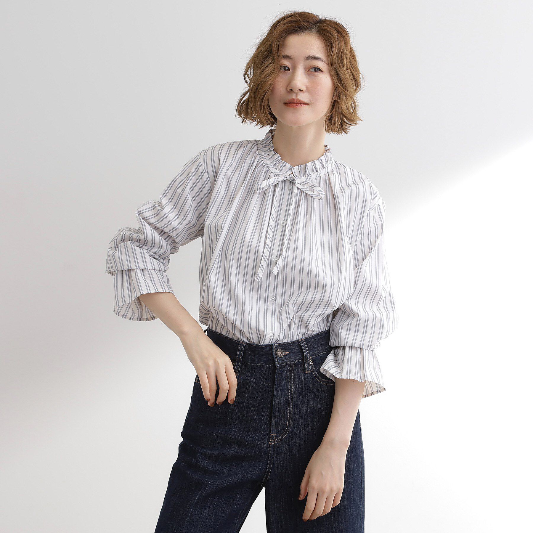 grove「フリルカラーリボンブラウス」|シャツ・ブラウス|ブルーストライプ(3