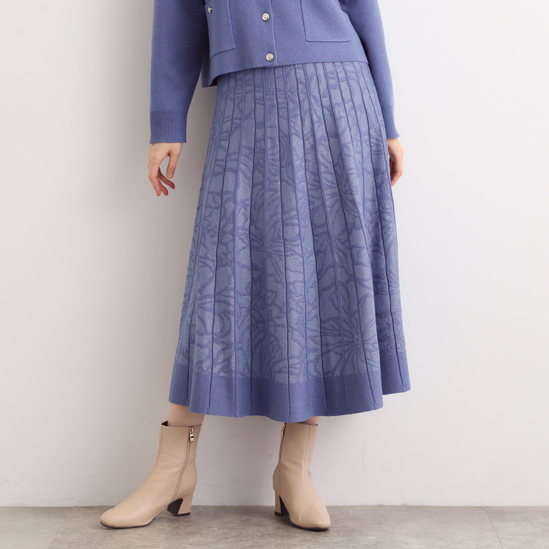 grove「【SET UP対応】レース柄ジャカードプリーツ風ニットスカート」|スカート|ブルー(093)