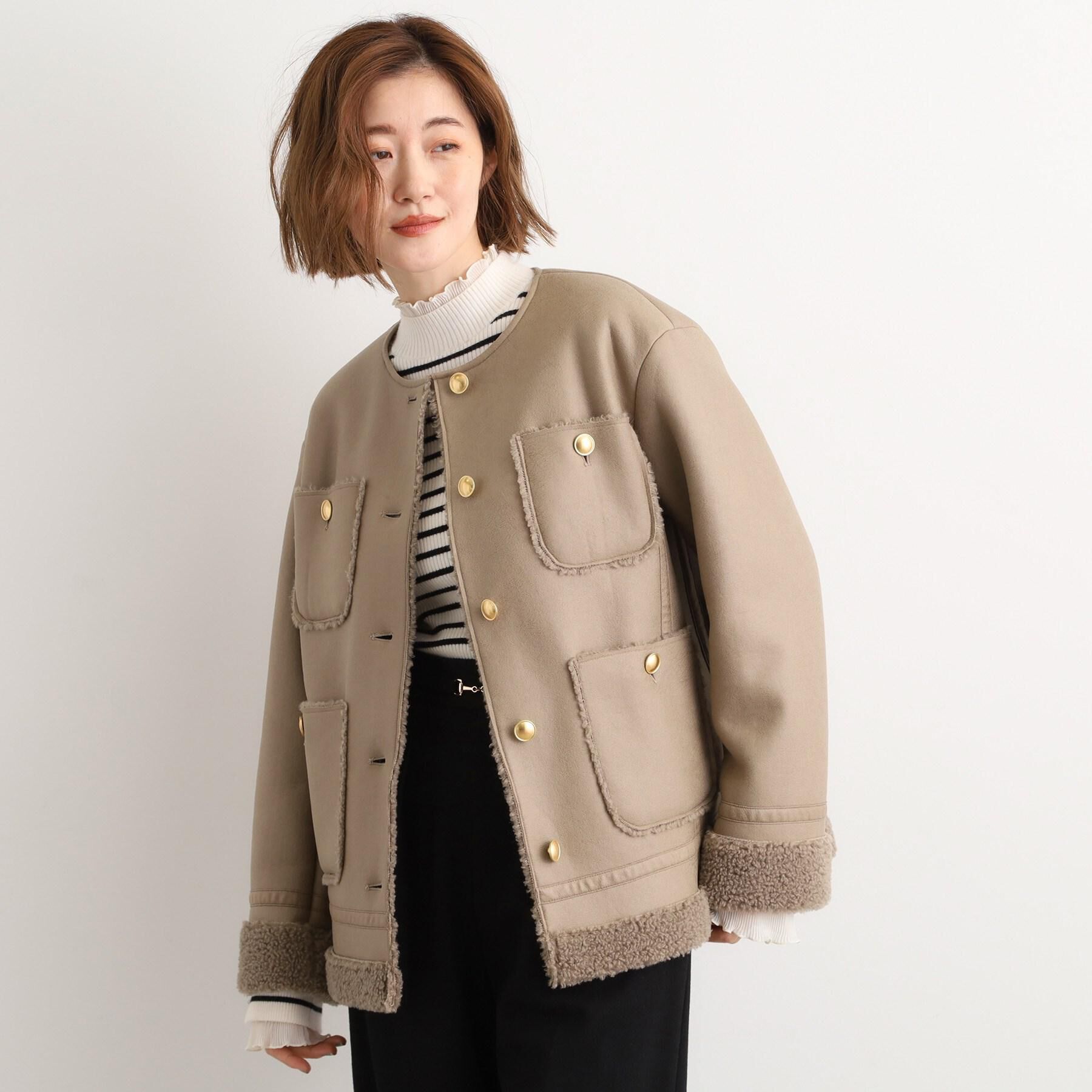 grove「フェイクムートンボアジャケット」|ノーカラーコート|