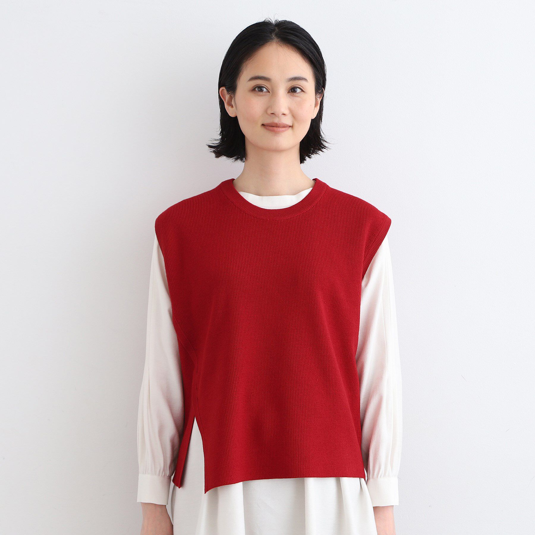 INDIVI「【洗える】アシンメトリーニットベスト」|ニット・セーター|