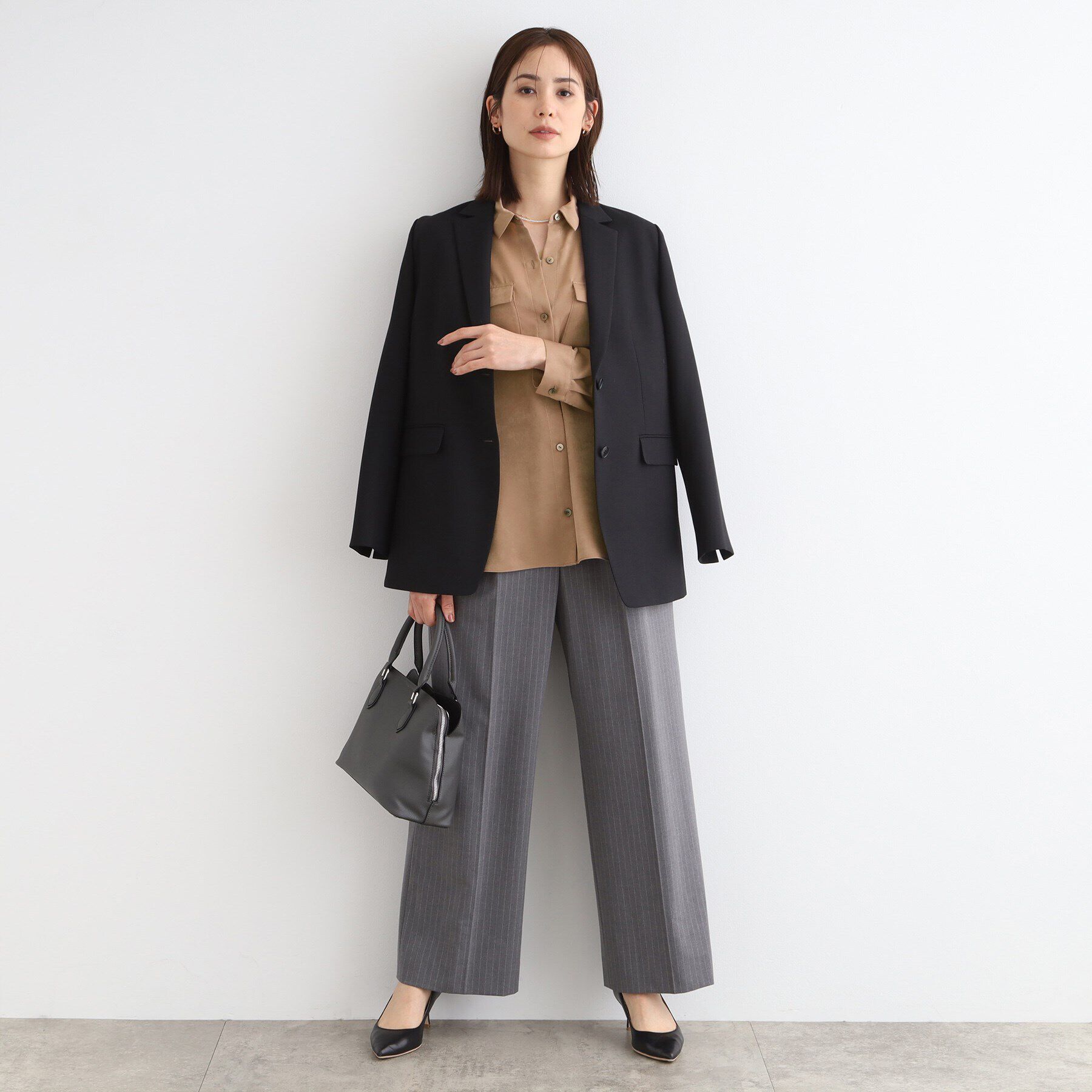 INDIVI「【洗える／UVケア】スエード調サテンワークシャツブラウス」|シャツ・ブラウス|