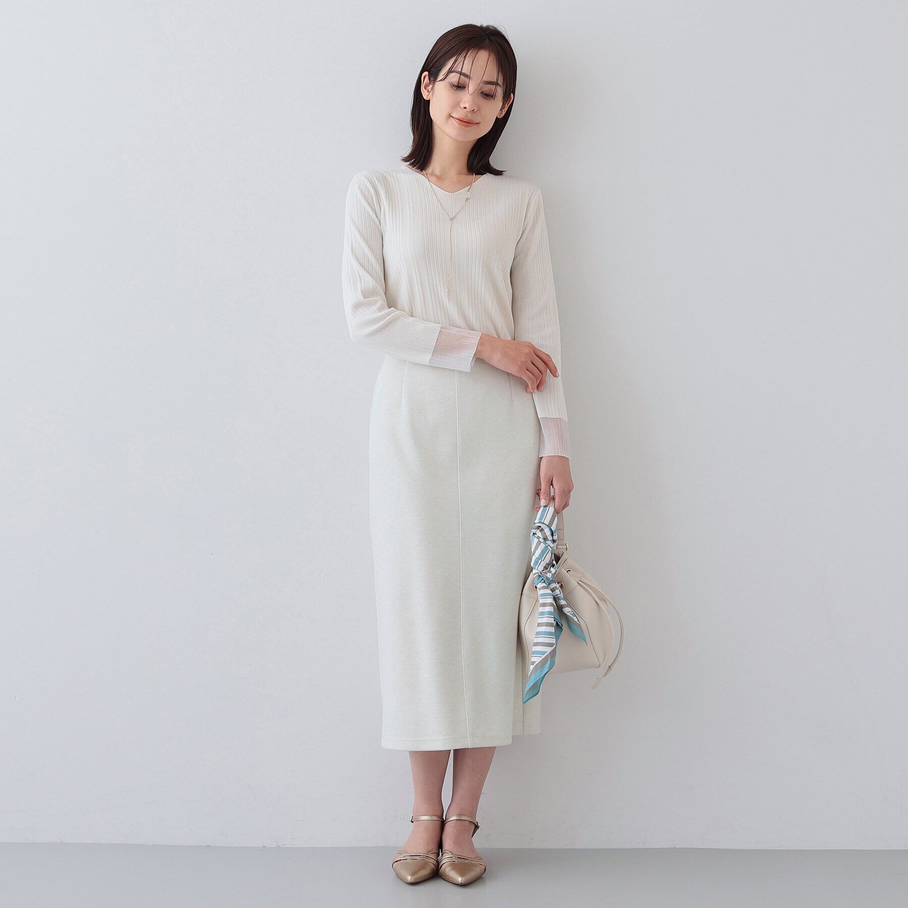 INDIVI「【洗える／UVケア／SETUP可能】メランジ調ニットライクIラインスカート」|スカート|