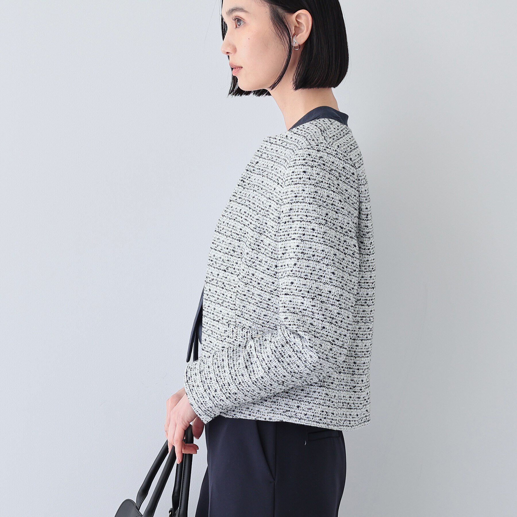 INDIVI「【華やか】ファンシーツイードジャケット」|ノーカラージャケット|