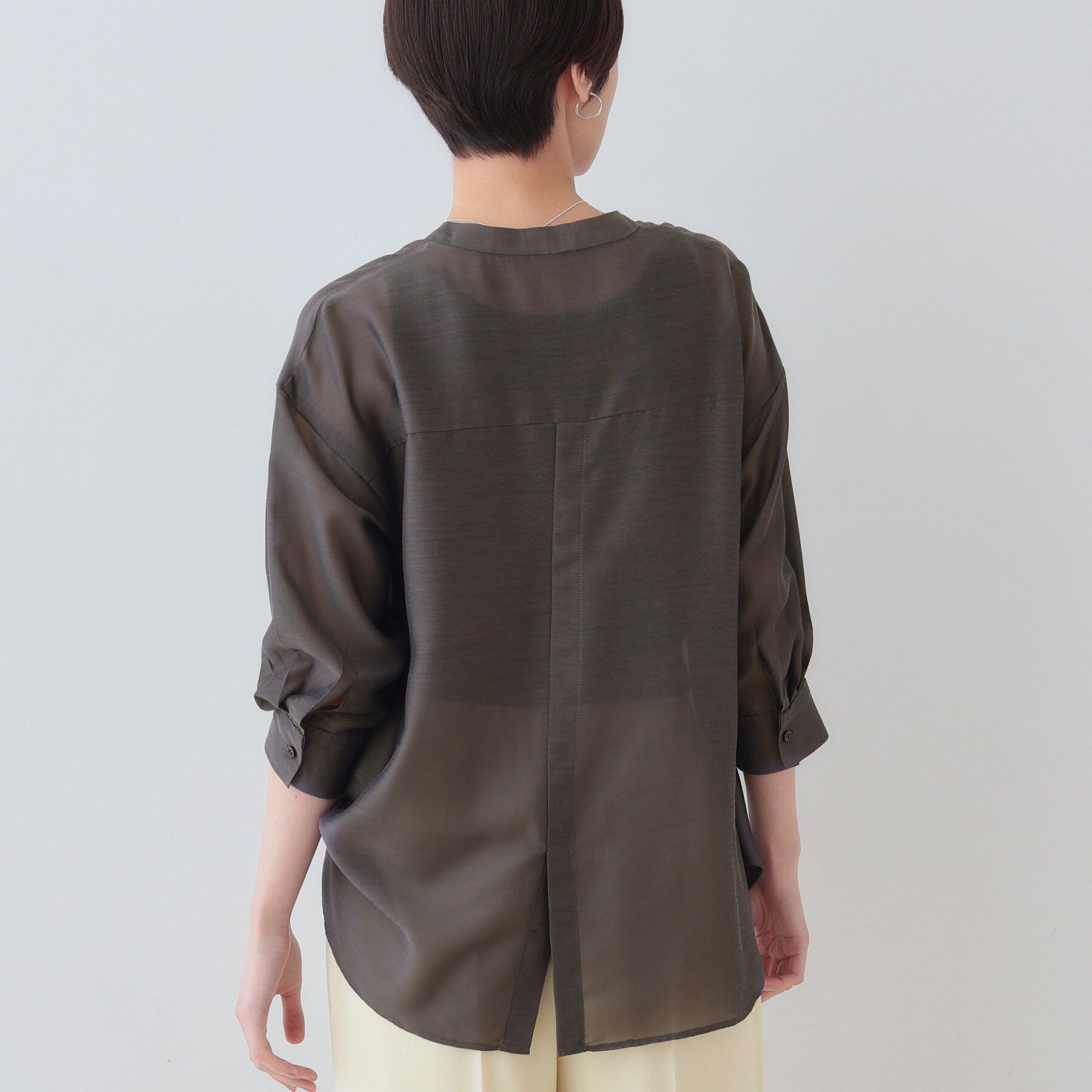 INDIVI「【洗える／エアリー素材】バンドカラーシャツ」|シャツ・ブラウス|