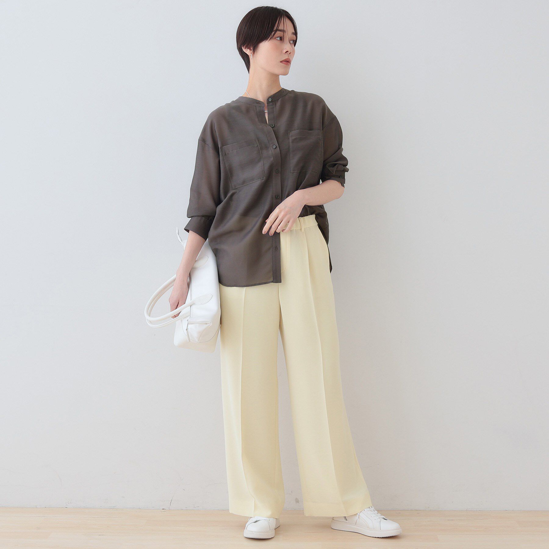 INDIVI「【洗える／エアリー素材】バンドカラーシャツ」|シャツ・ブラウス|