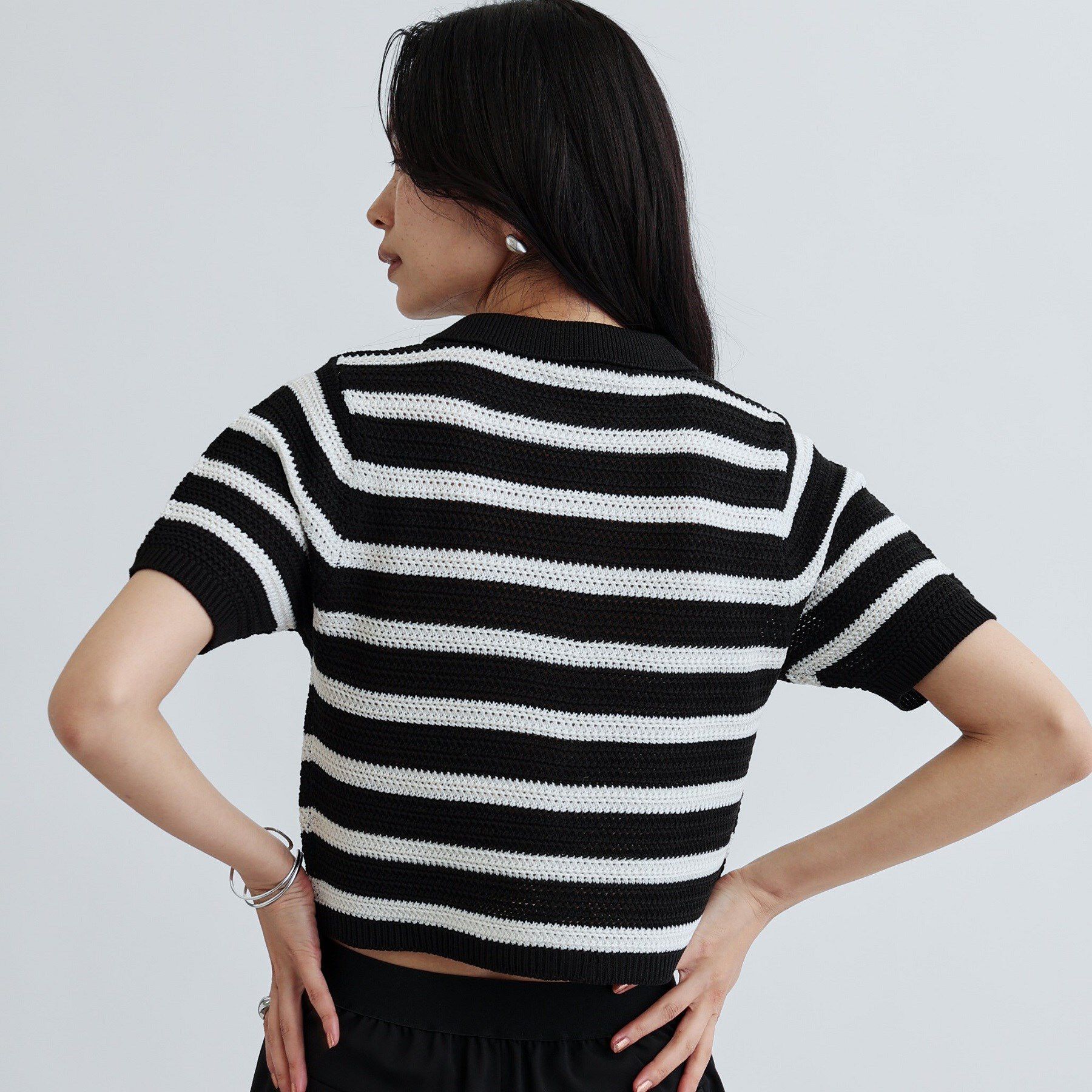 GALLEST「衿付きハーフスリーブボーダーニット」|ニット・セーター|