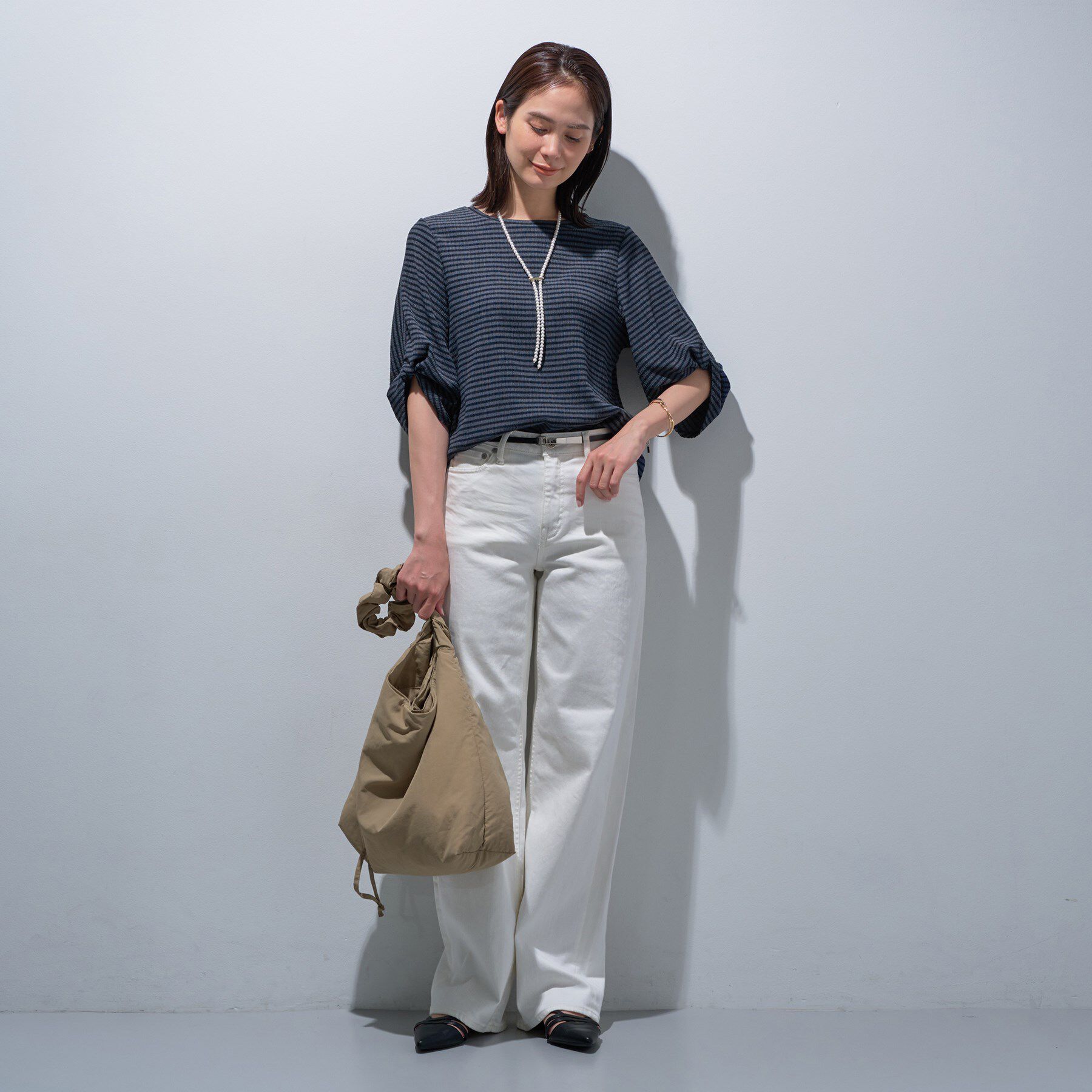 INDIVI「【UVケア／吸汗速乾】凹凸素材ねじり袖トップス」|Tシャツ・カットソー|