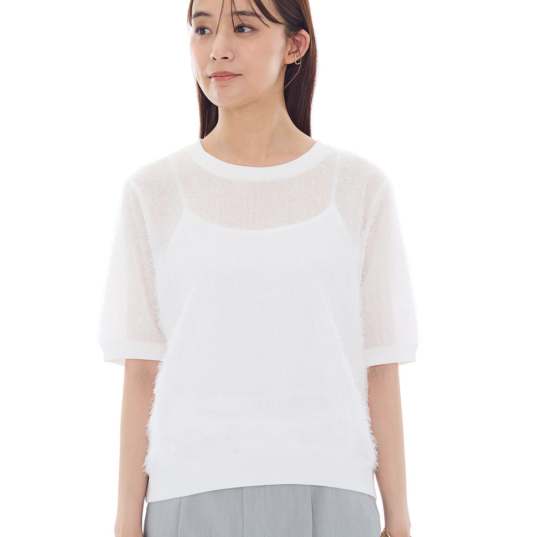 INDIVI「ヘアリージャカードトップス」|シャツ・ブラウス|