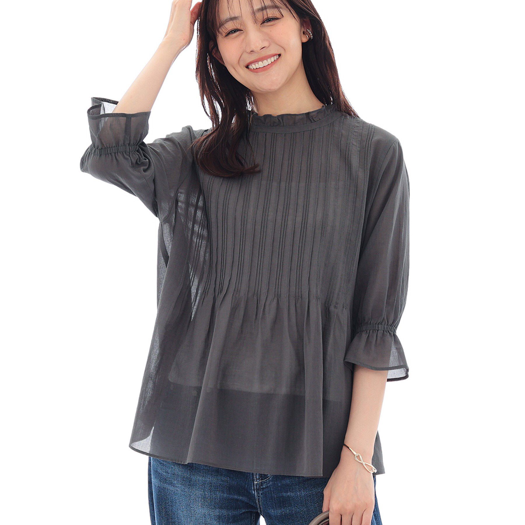 INDIVI「【洗える/コットン】ピンタックシアーブラウス」|シャツ・ブラウス|