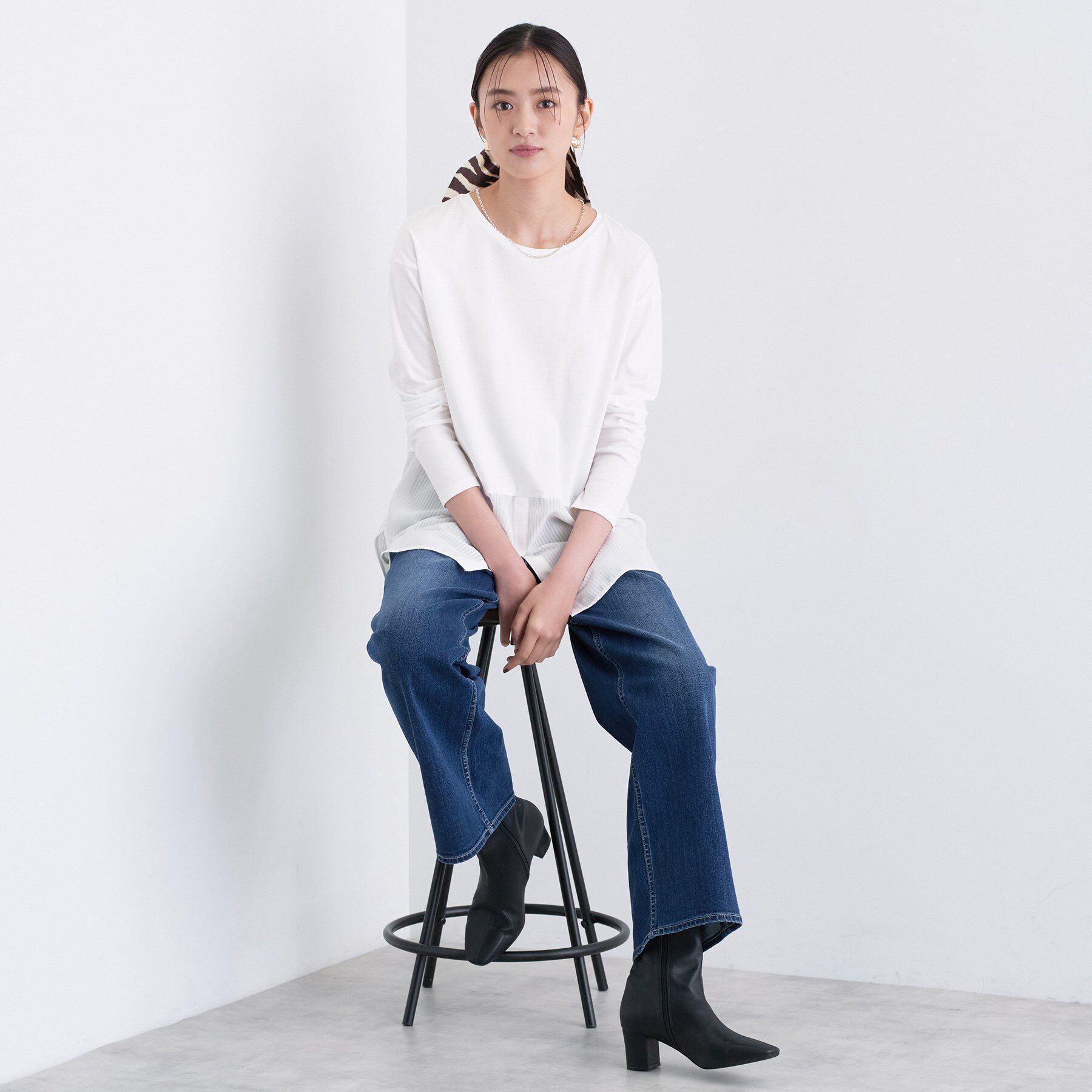 INDIVI「【コットン】シャツ切り替えカットソー」|Tシャツ・カットソー|