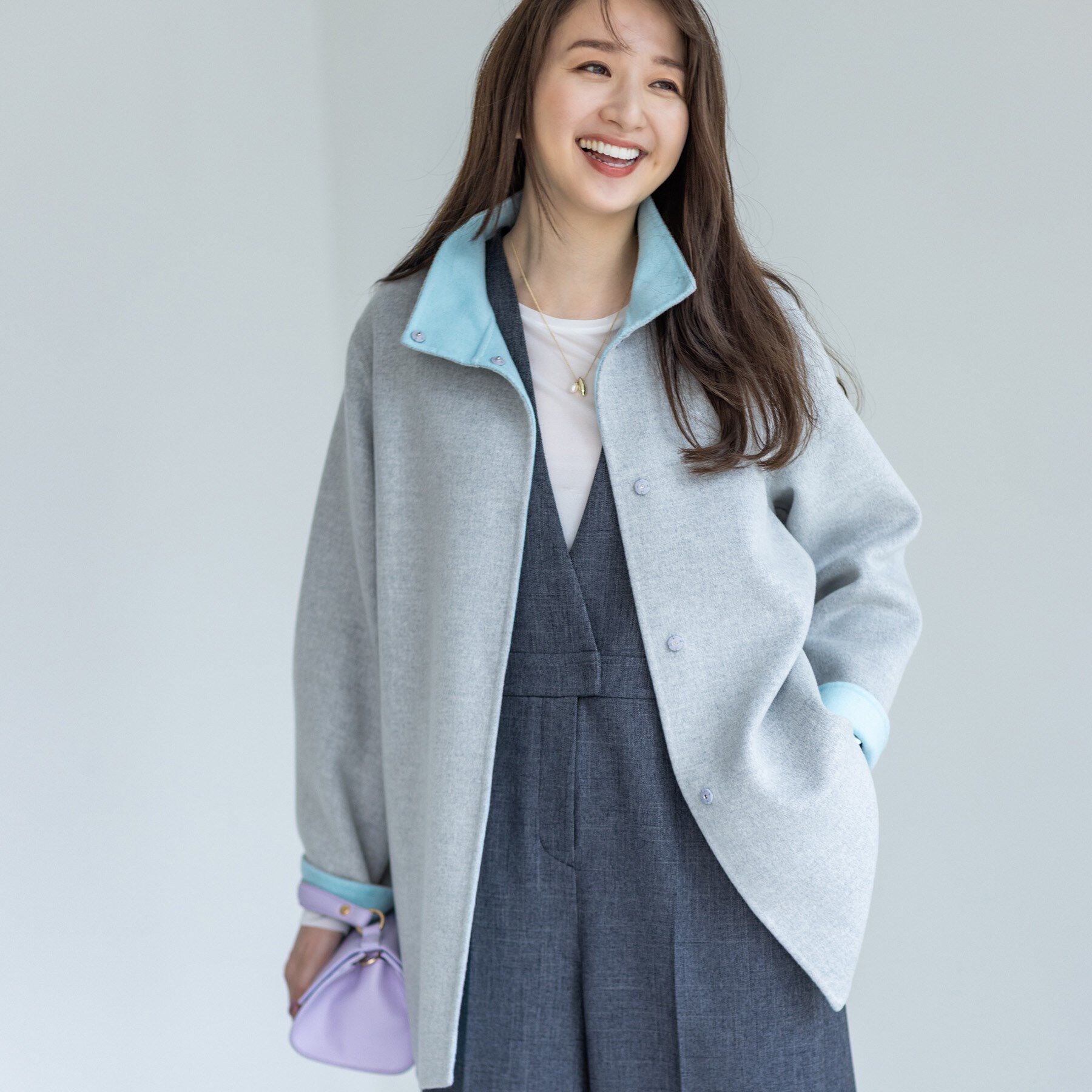 INDIVI「【配色デザイン／ミドル丈】ウールリバー テントラインコート」|その他|ライトグレー(511