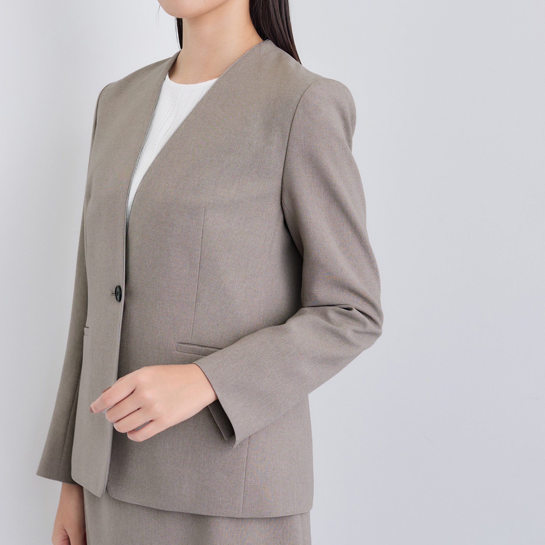 INDIVI「【洗える／通勤／スーツ】メランジストレッチ ノーカラージャケット」|スーツ|