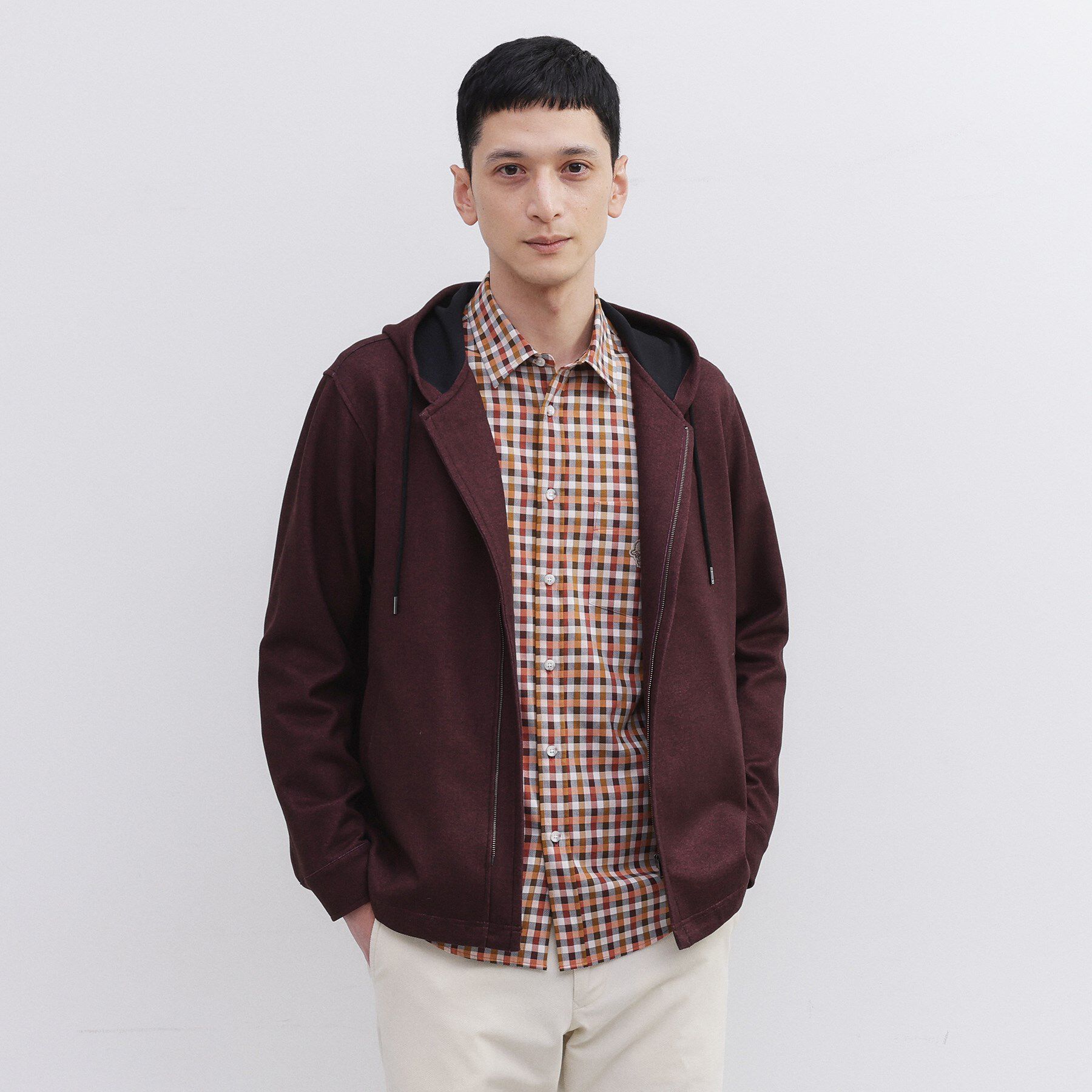 TAKEO KIKUCHI「【JUST ONE LAYER】ダウンファブリックZIPパーカー」|パーカー|ボルドー(064)