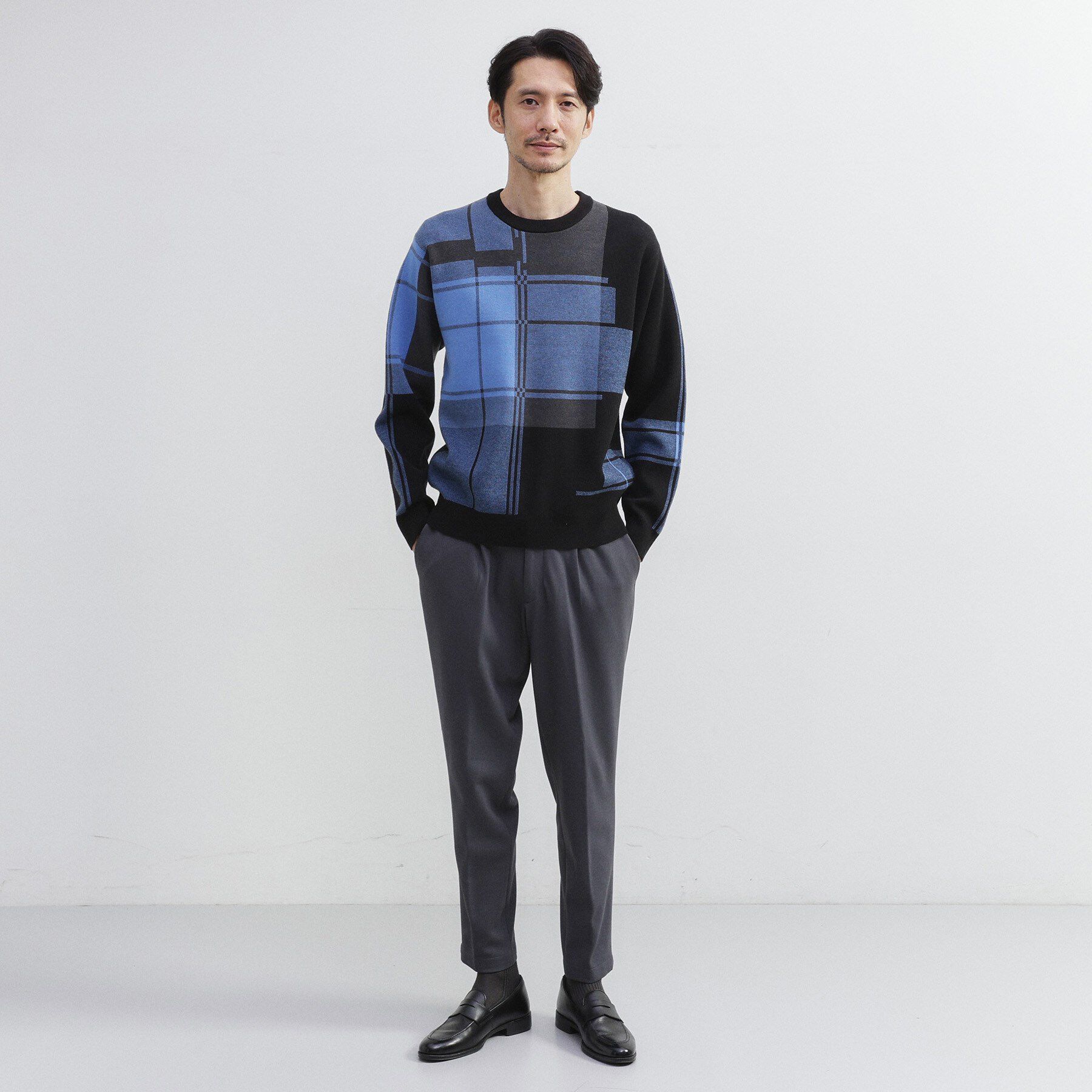 TAKEO KIKUCHI「ランダム チェック ジャカード ニット」|ニット・セーター|