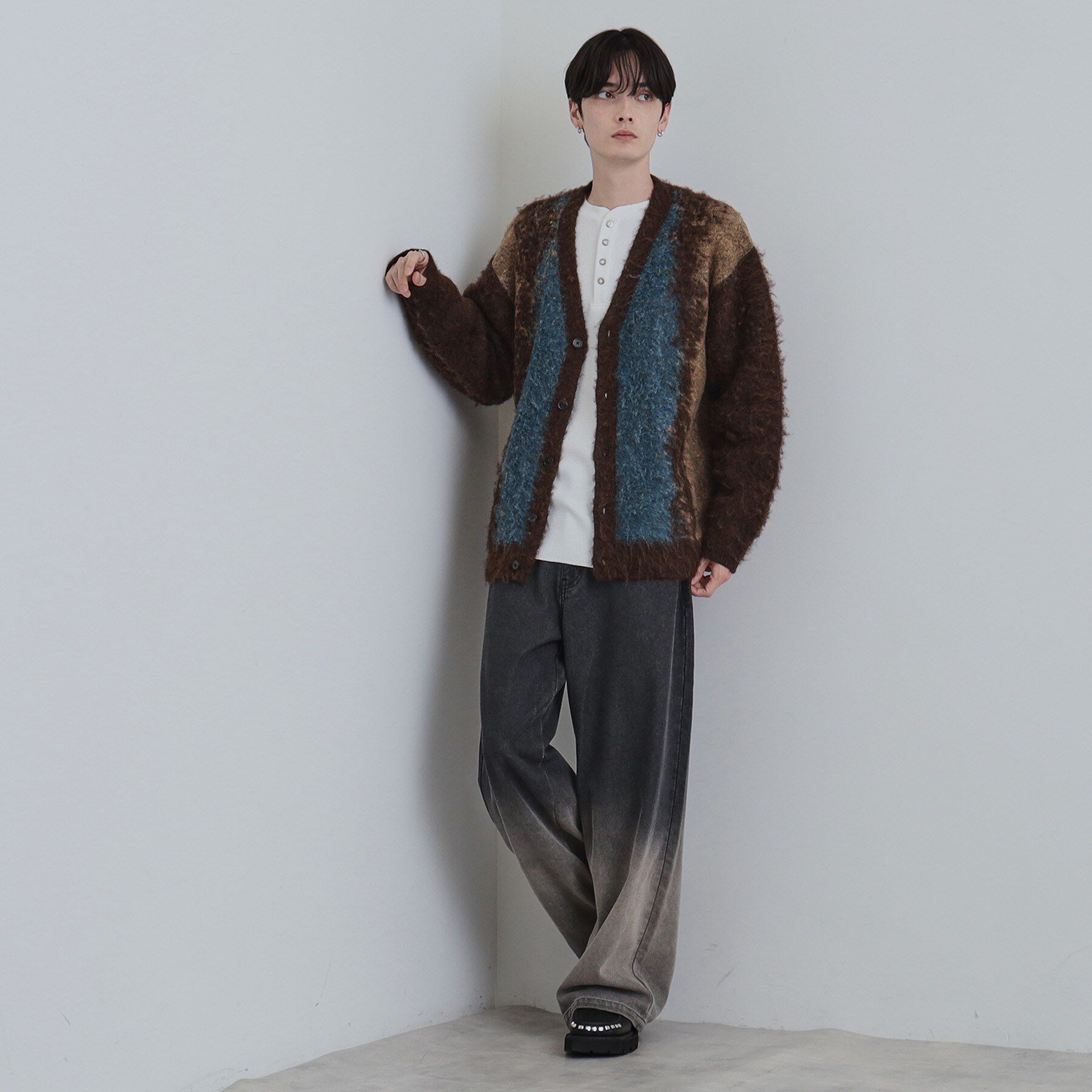 tk.TAKEO KIKUCHI「ボールドストライプシャギーニットVカーディガン」|カーディガン|