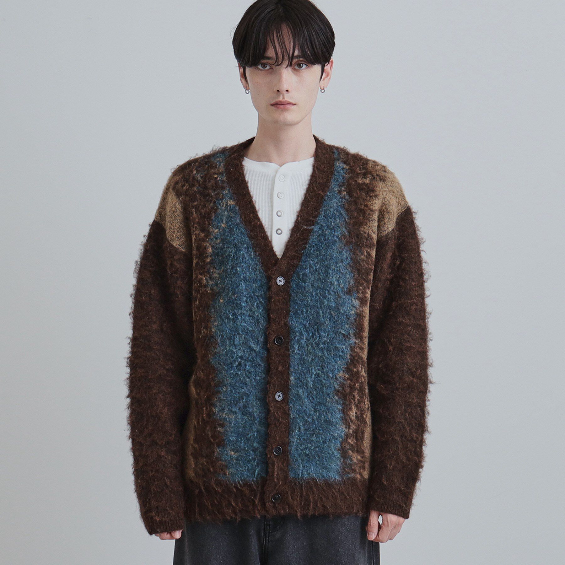 tk.TAKEO KIKUCHI「ボールドストライプシャギーニットVカーディガン」|カーディガン|