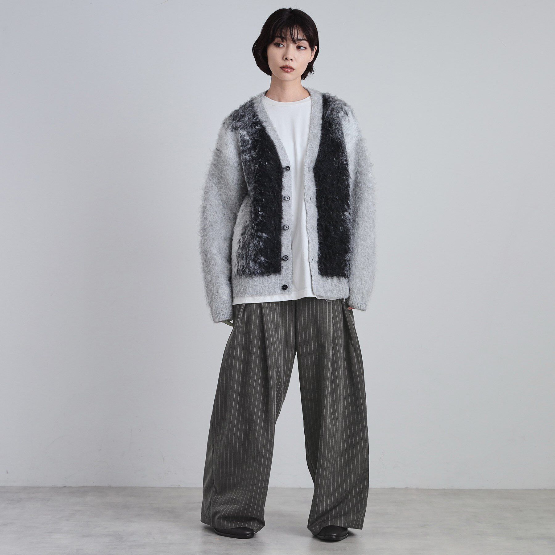 tk.TAKEO KIKUCHI「ボールドストライプシャギーニットVカーディガン」|カーディガン|