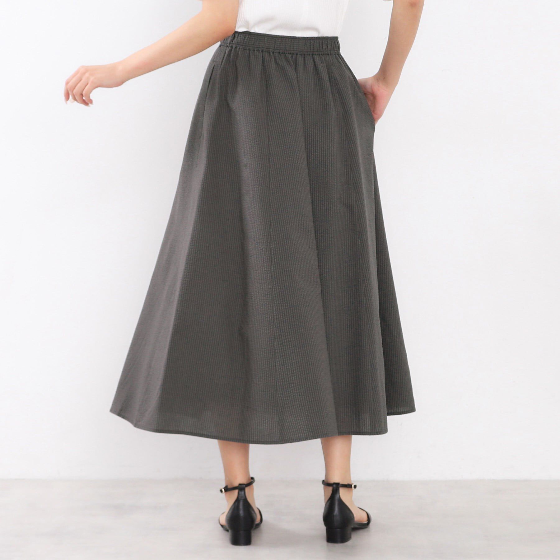 index「サッカーストライプロングフレアスカート【洗濯機洗い可】」|スカート|