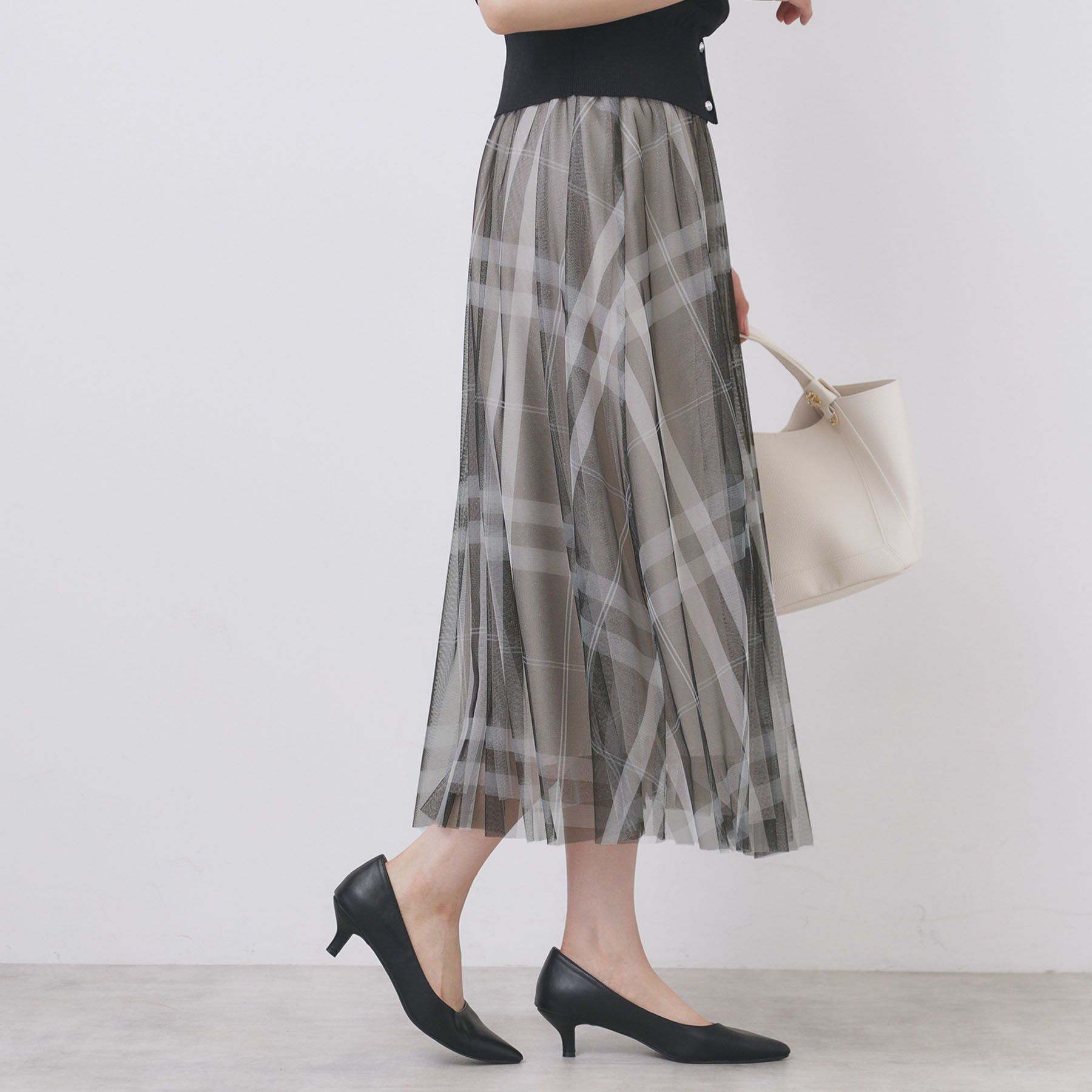 index「チュールラメチェックフレアスカート【洗濯機洗い可/防シワ】」|スカート|