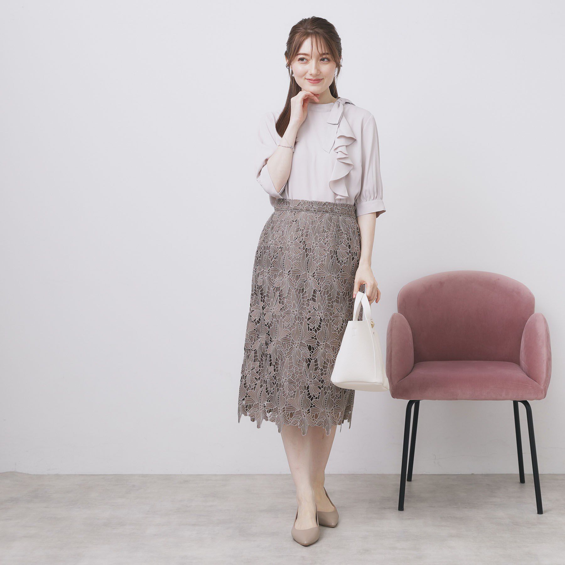 index「《S-3Lサイズ》バイカラーレースタイトスカート【洗濯機洗い可】」|スカート|