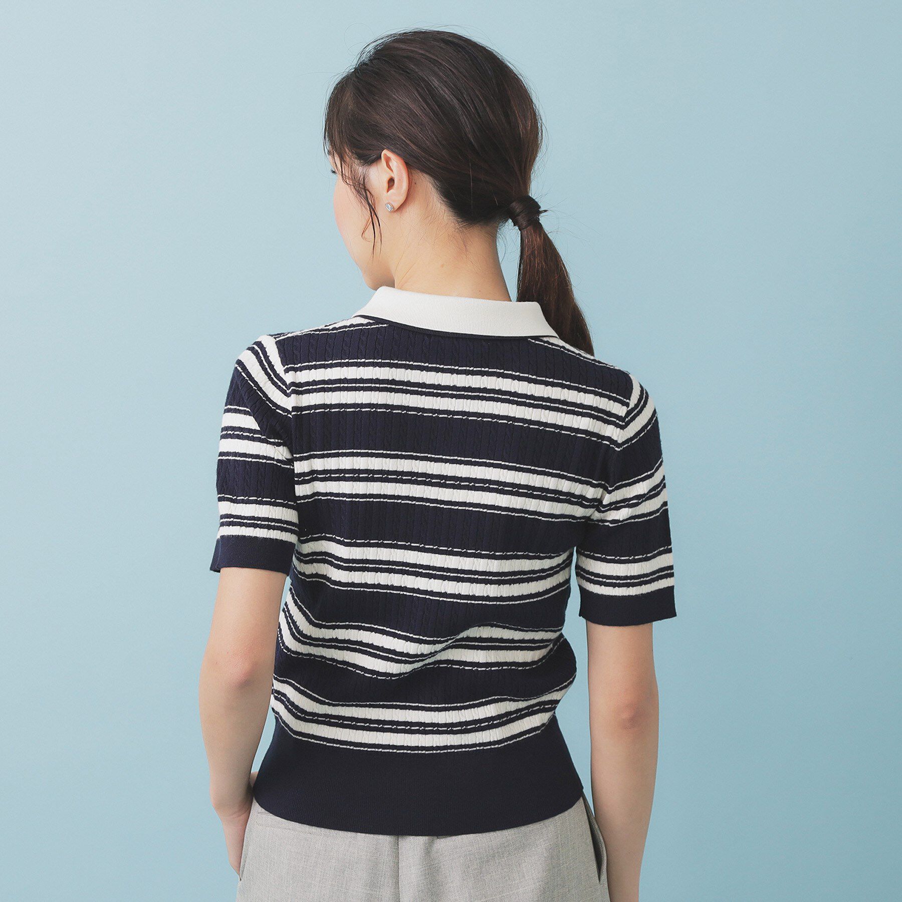 index「ランダムボーダーケーブルポロニット【洗濯機洗い可/抗ピル】」|ニット・セーター|