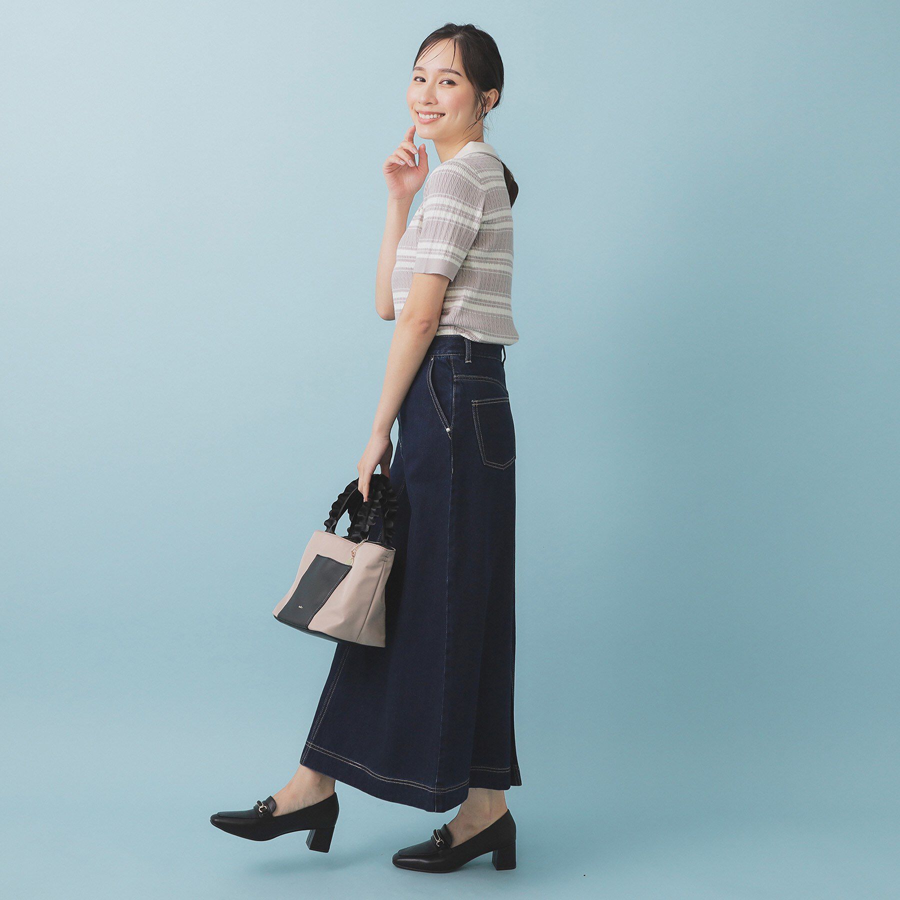 index「ランダムボーダーケーブルポロニット【洗濯機洗い可/抗ピル】」|ニット・セーター|