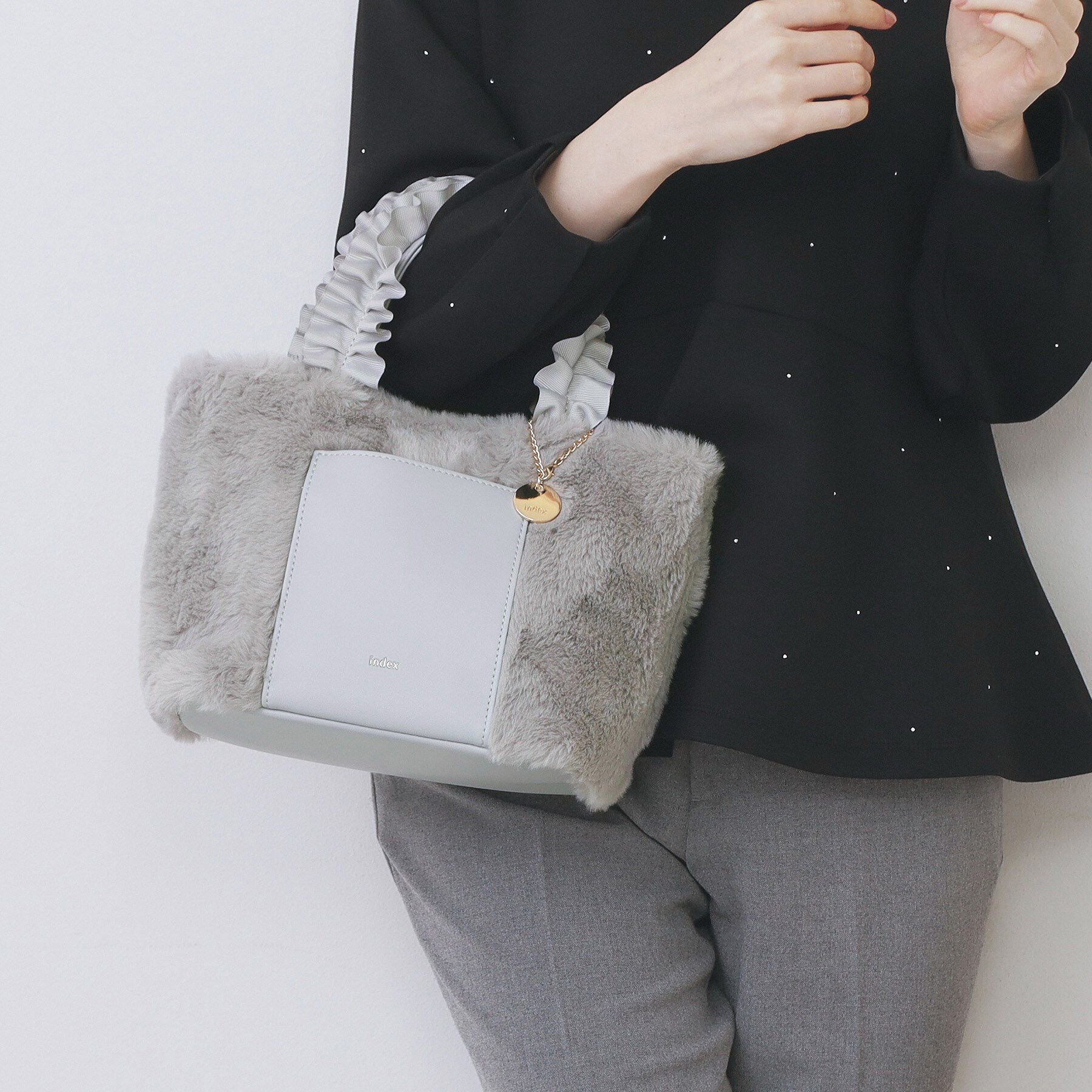 index「フリルハンドル フェイクファーミドルトートバッグ」|トートバッグ|