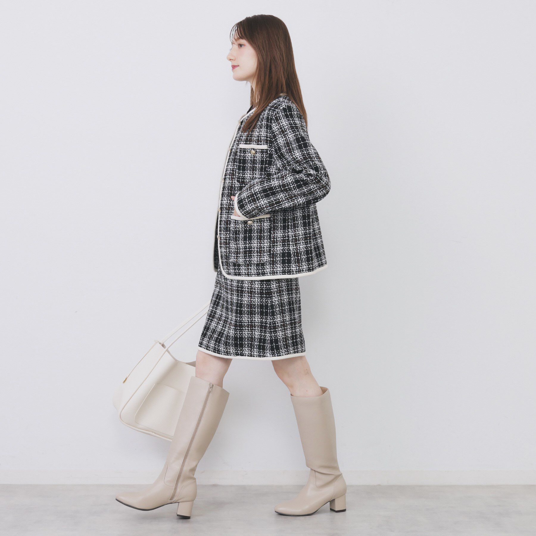 index「チェックツイードジャケットコート/セットアップ対応【洗える】」|ノーカラージャケット|