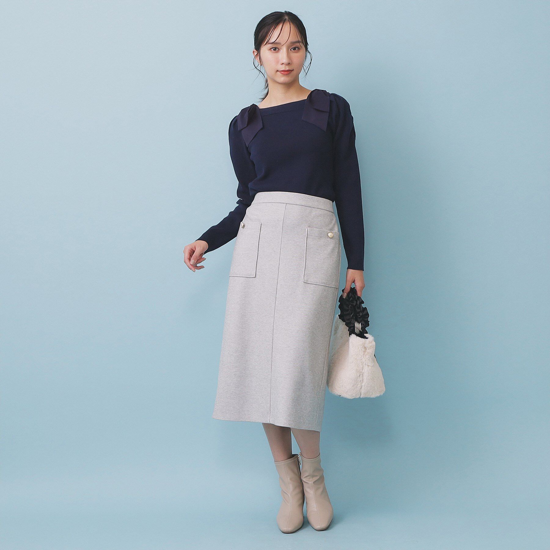 index「ショルダービッグリボンスクエアニット【洗濯機OK】」|ニット・セーター|