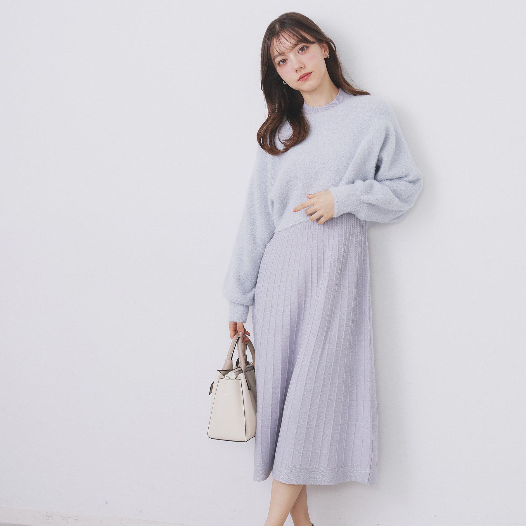 index「ラメフェザープルオーバーセット ニットワンピース【洗濯機OK】《XS～LL》」|スーツ|サックスブルー(09
