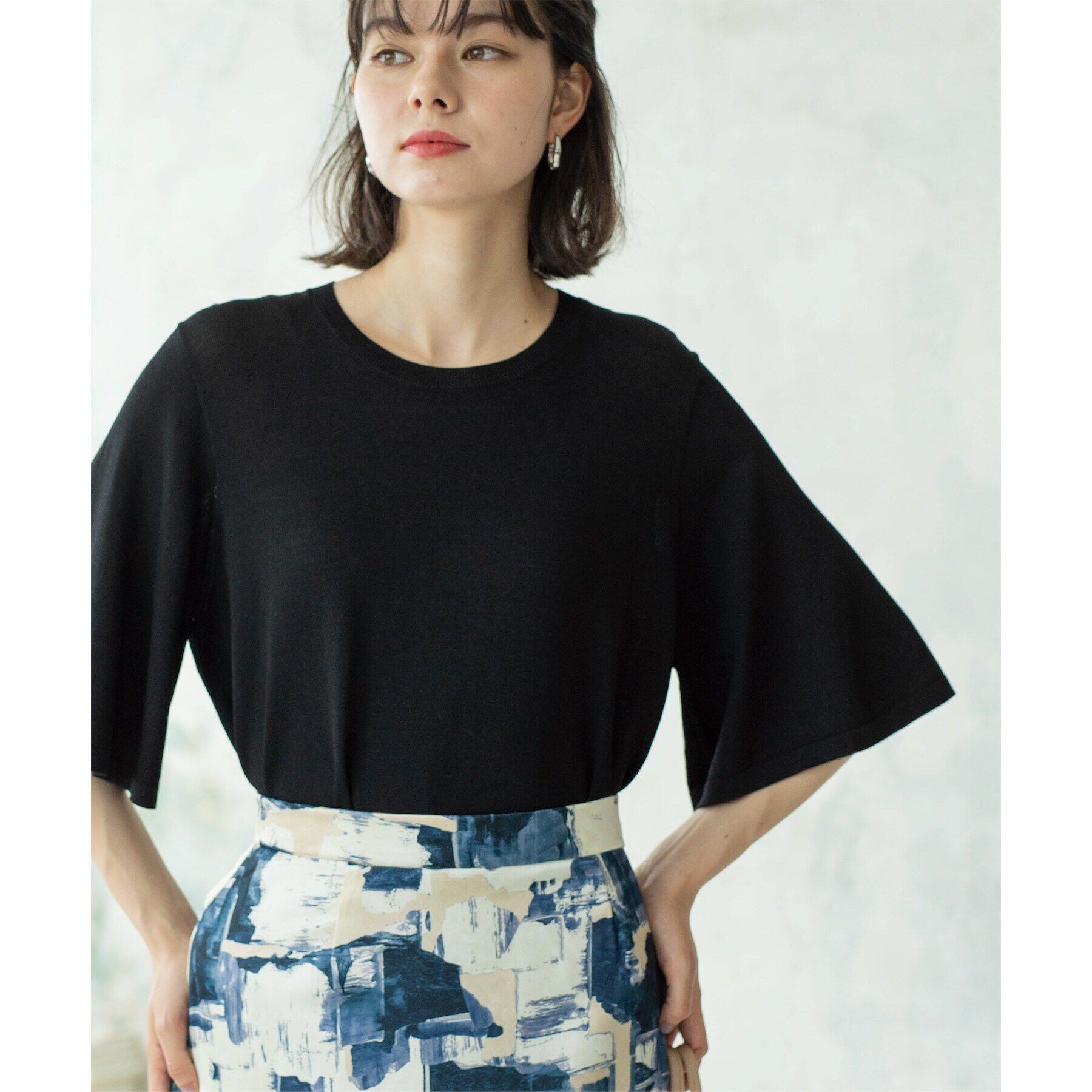 OPAQUE.CLIP「《6color》クールタッチフレアスリーブニット【洗濯機洗い可/UVケア/接触冷感/抗ピル】」|ニット・セーター|