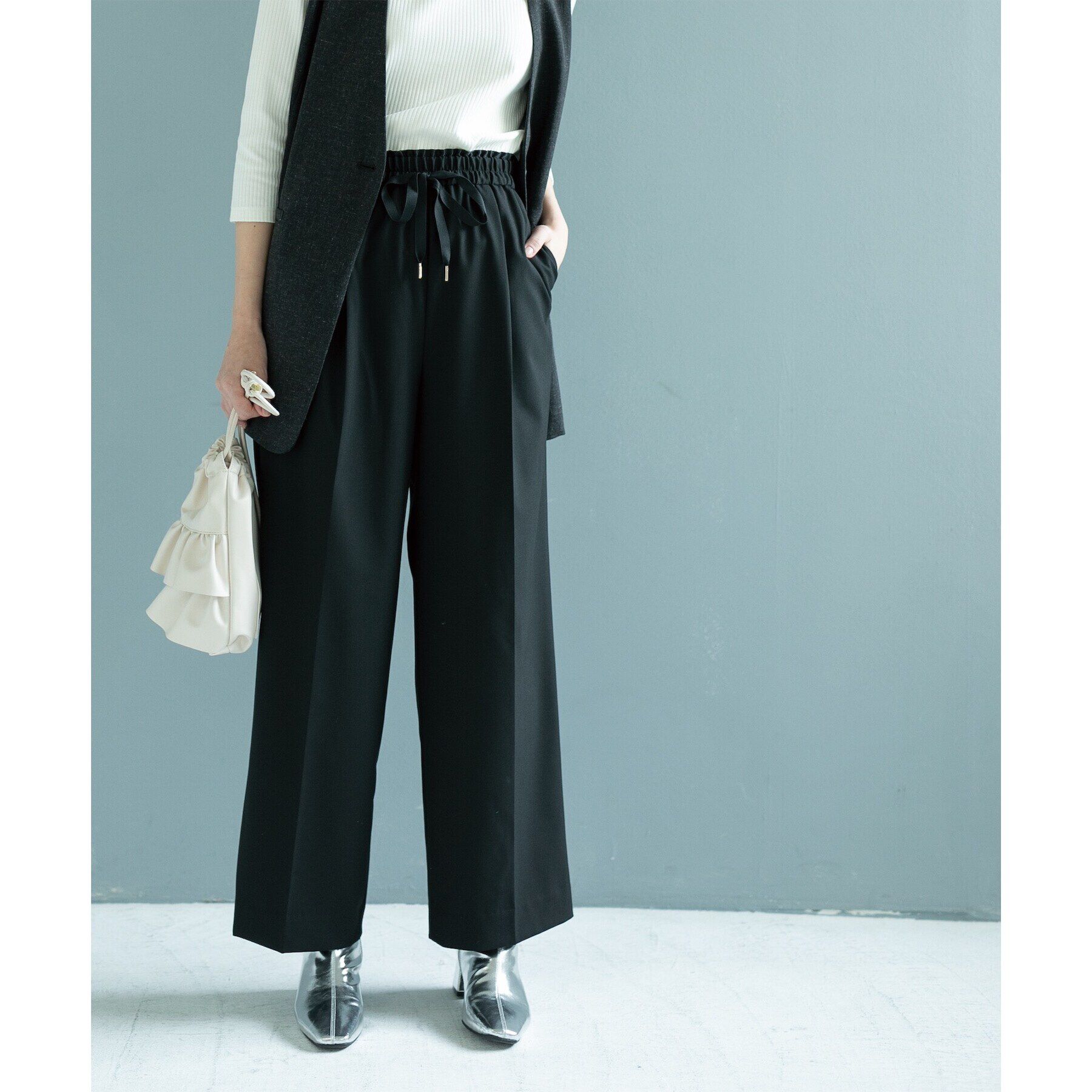 OPAQUE.CLIP「ピンストライプイージーワイドパンツ【洗濯機洗い可】」|その他|ブラック(019)