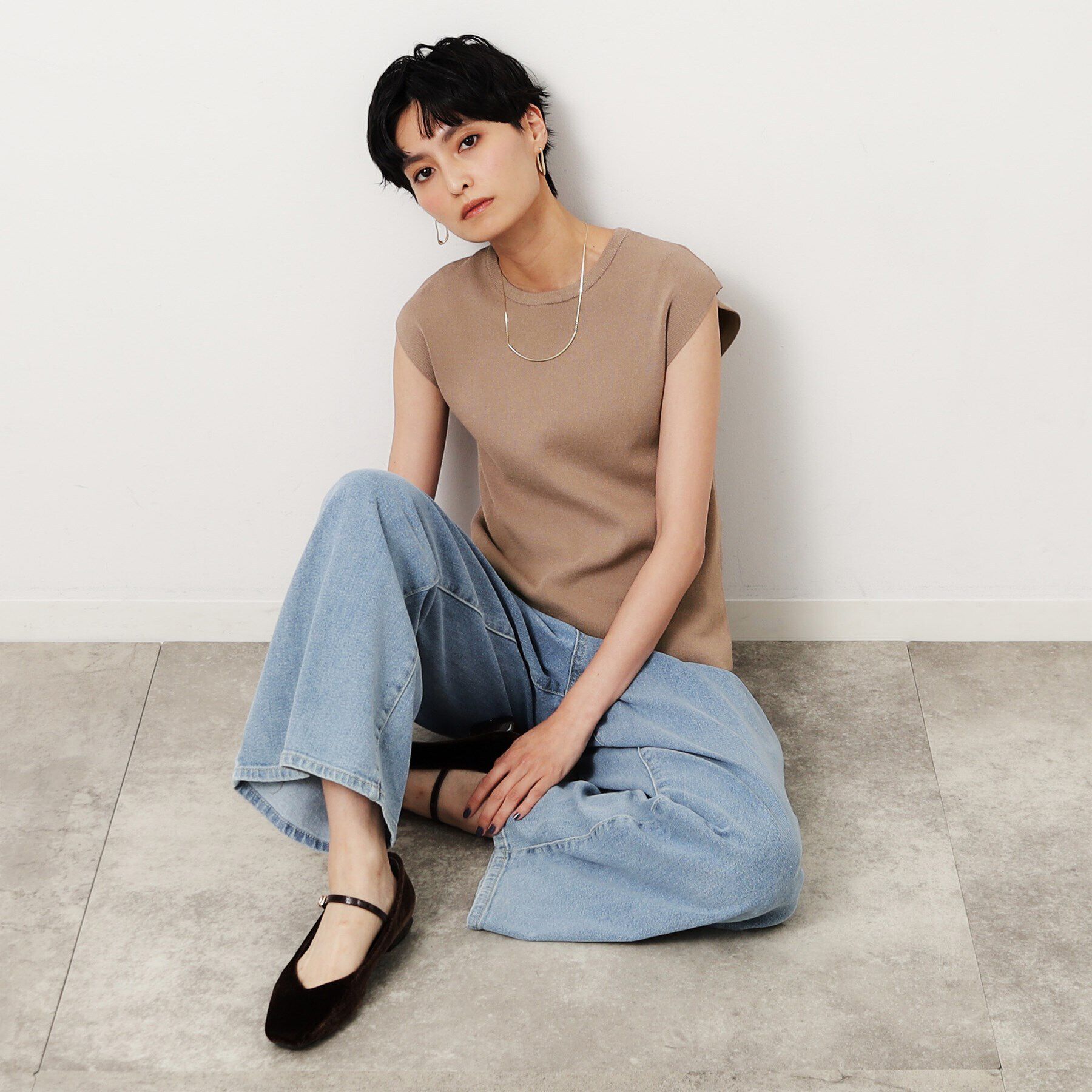 OPAQUE.CLIP「クルーネックフレンチスリーブニット【洗濯機洗い可】」|ニット・セーター|