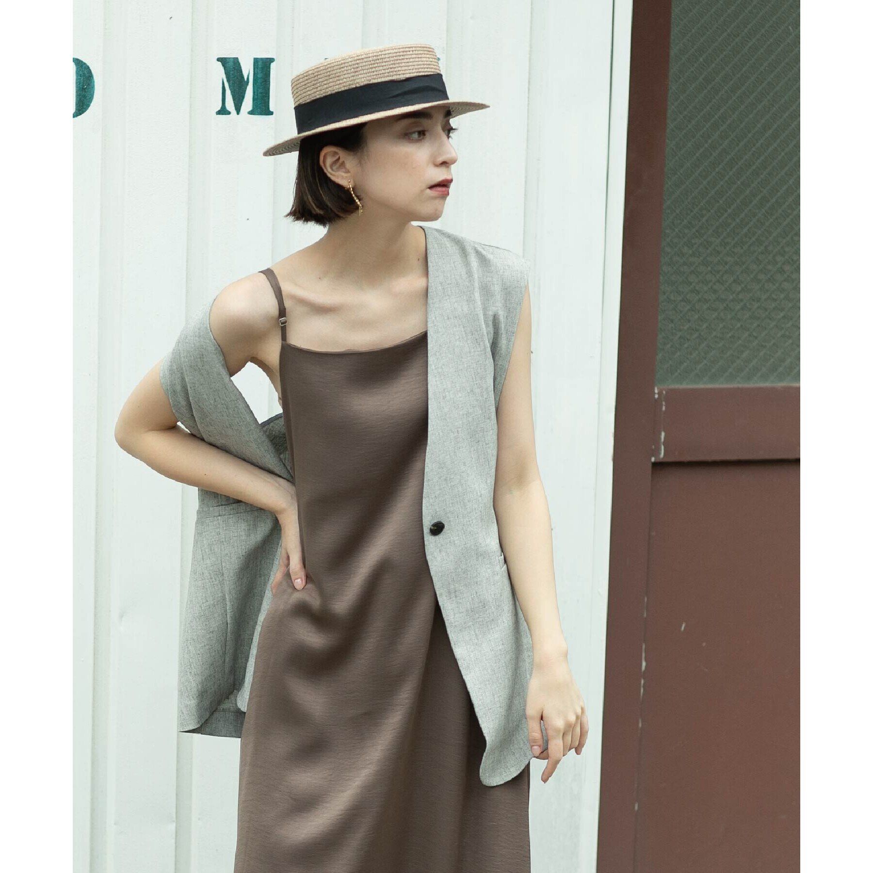 OPAQUE.CLIP「麻混ノーカラージレ【洗濯機洗い可】」|ベスト・ジレ|