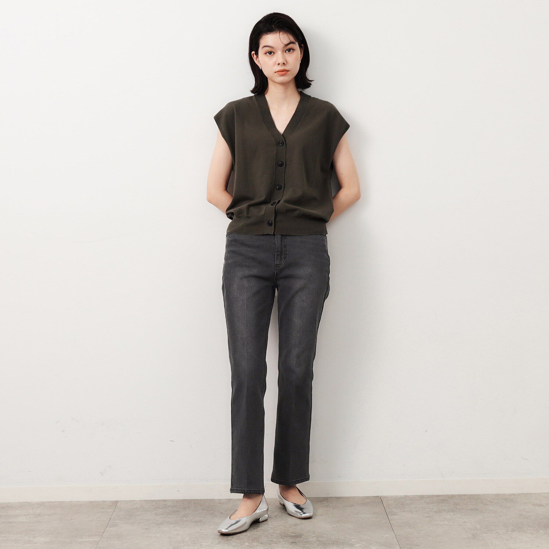 OPAQUE.CLIP「ストレッチセミフレアデニム／オーガニックコットン混【洗濯機洗い可】」|デニム|