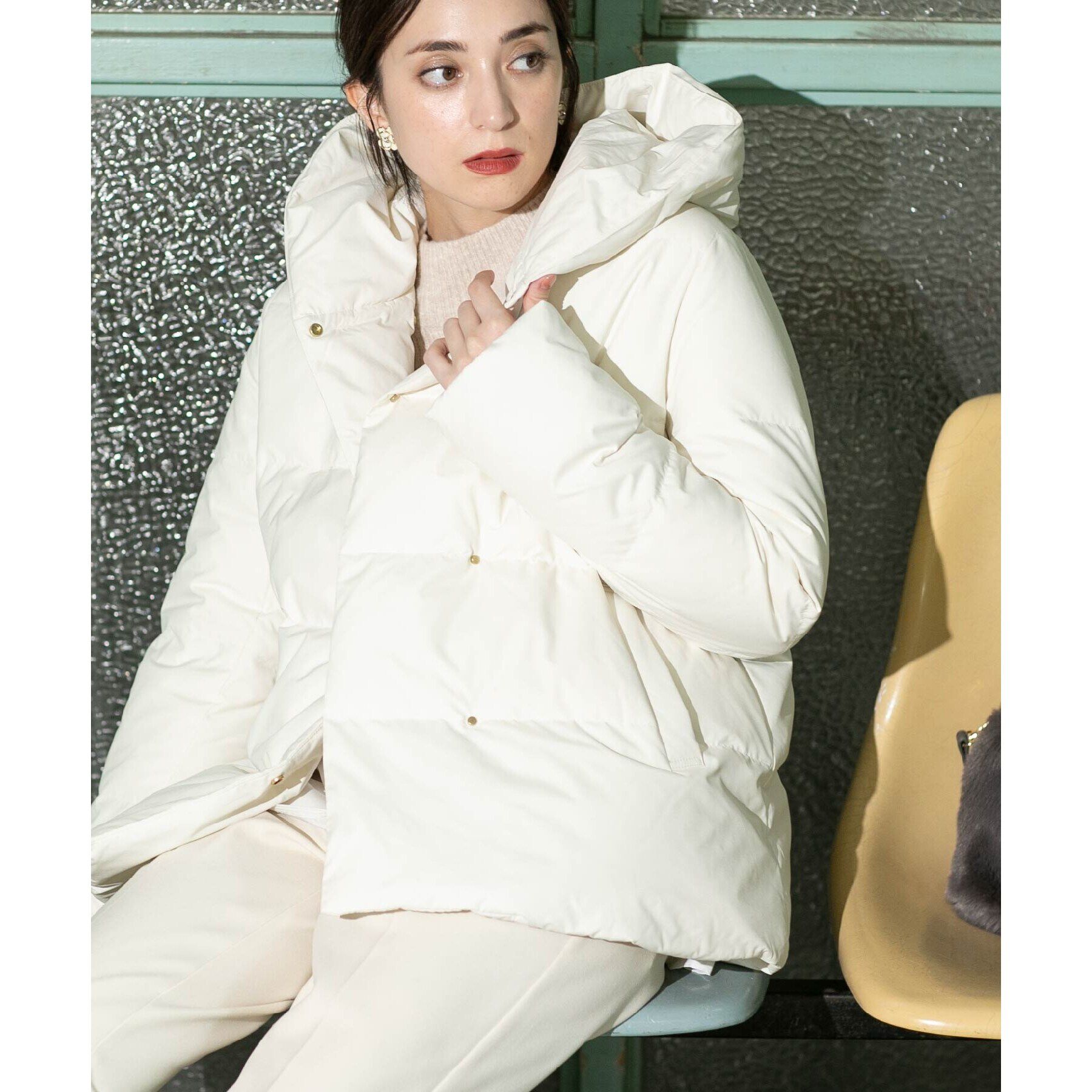 OPAQUE.CLIP「《S-LLsize》フードミドルダウンコート【洗濯機洗い可/撥水/防風/抗菌加工】」|ダウン|オフホワイト(003