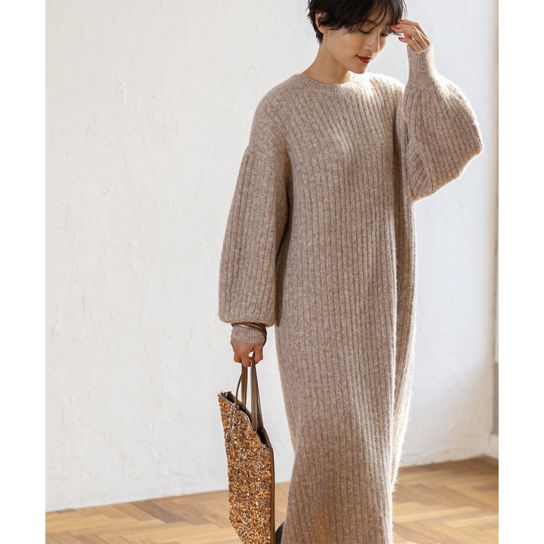 OPAQUE.CLIP「ワイドリブニットワンピース【洗濯機洗い可】」|ワンピース|