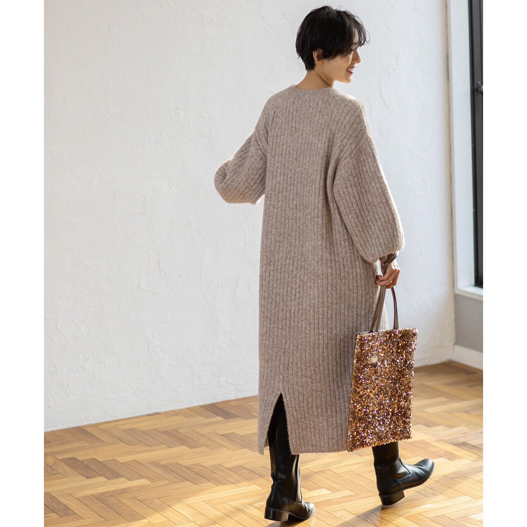 OPAQUE.CLIP「ワイドリブニットワンピース【洗濯機洗い可】」|ワンピース|