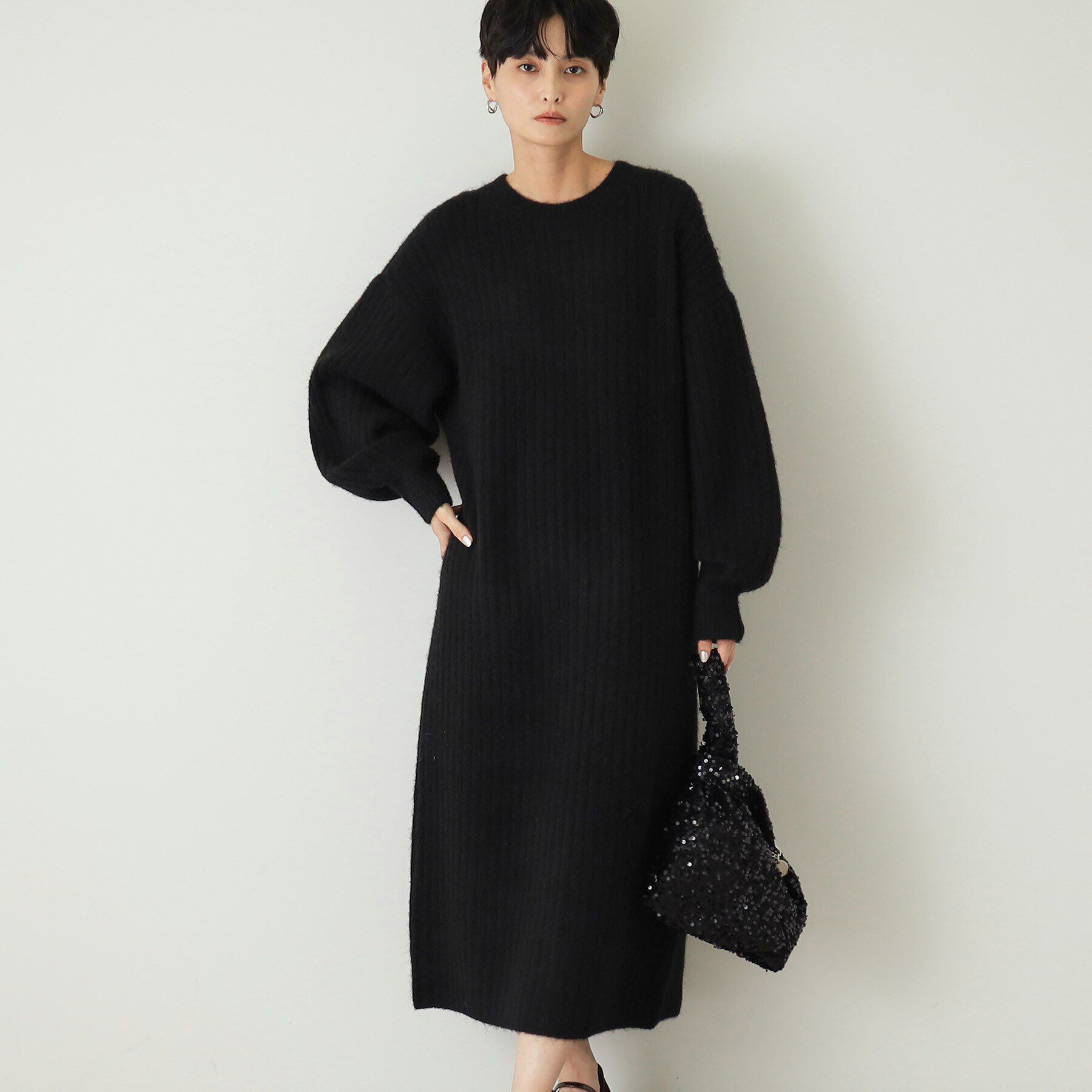 OPAQUE.CLIP「ワイドリブニットワンピース【洗濯機洗い可】」|ワンピース|