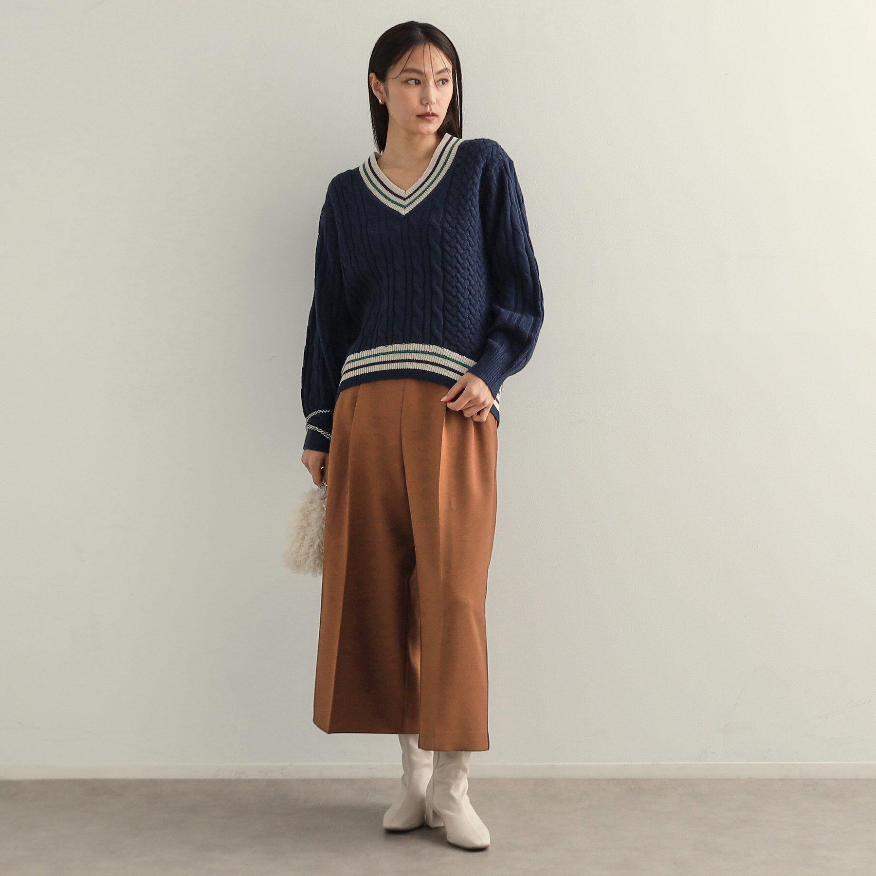 OPAQUE.CLIP「配色ラインチルデンVネックニット【洗濯機洗い可】」|ニット・セーター|