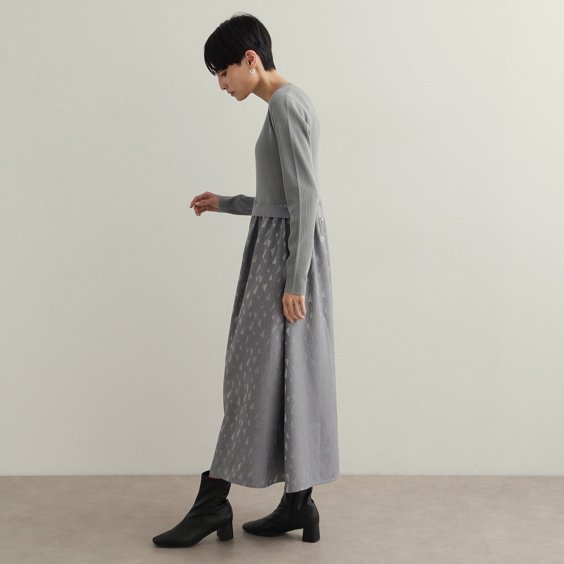 OPAQUE.CLIP「《美人百花掲載》ニット&times;ジャカードドッキングワンピース【洗濯機洗い可/抗ピル】」|ワンピース|