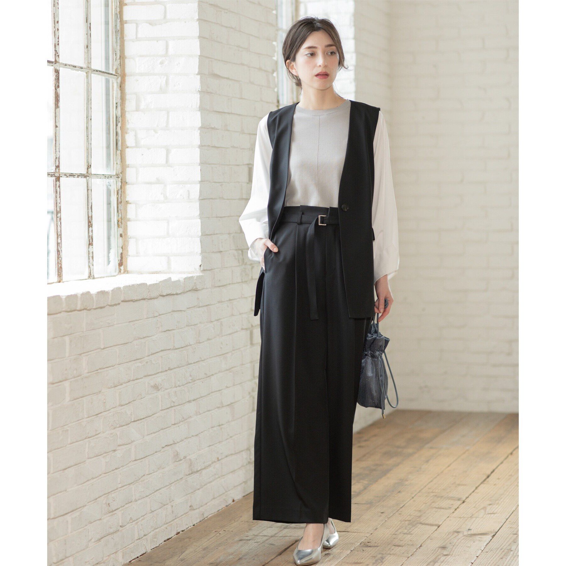 OPAQUE.CLIP「ベルト付きタックワイドパンツ/セットアップ対応【洗濯機洗い可】」|その他|