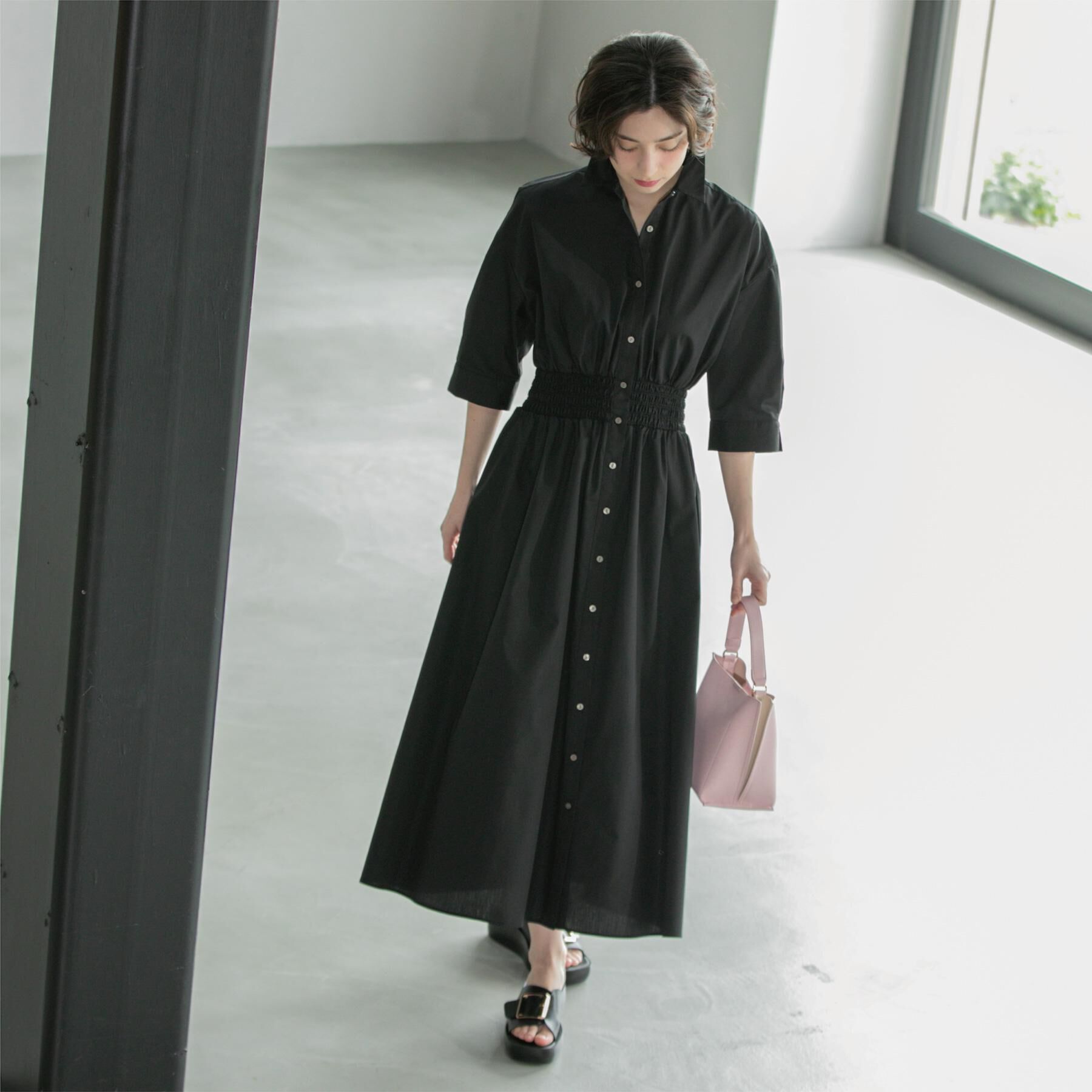 OPAQUE.CLIP「《5色展開》フィット＆フレアシャツワンピース【洗濯機洗い可】」|ワンピース|